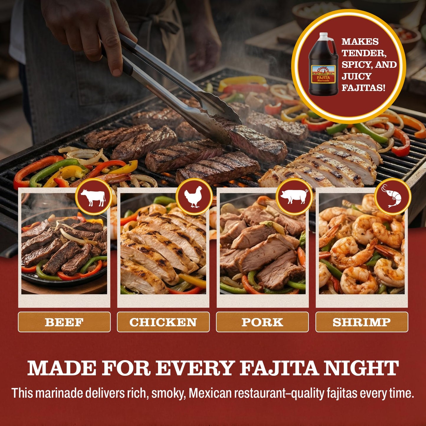 Claude's Fajita Marinade, Gluten Free Hickory Smoke Sauce, 128 oz