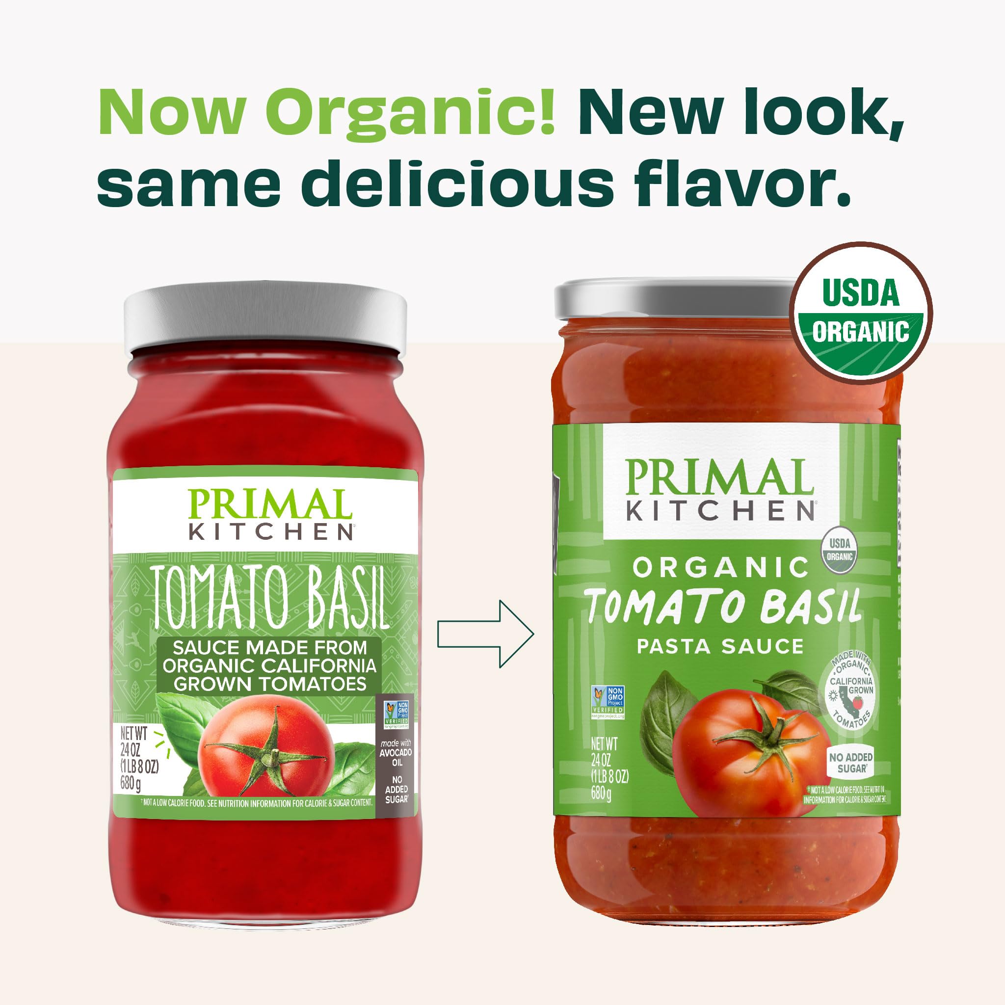 Primal Kitchen Tomato Pasta Sauce 2-Pack, No Added Sugar, Includes 1 Tomato Basil and 1 Roasted Garlic Marinara Sauce