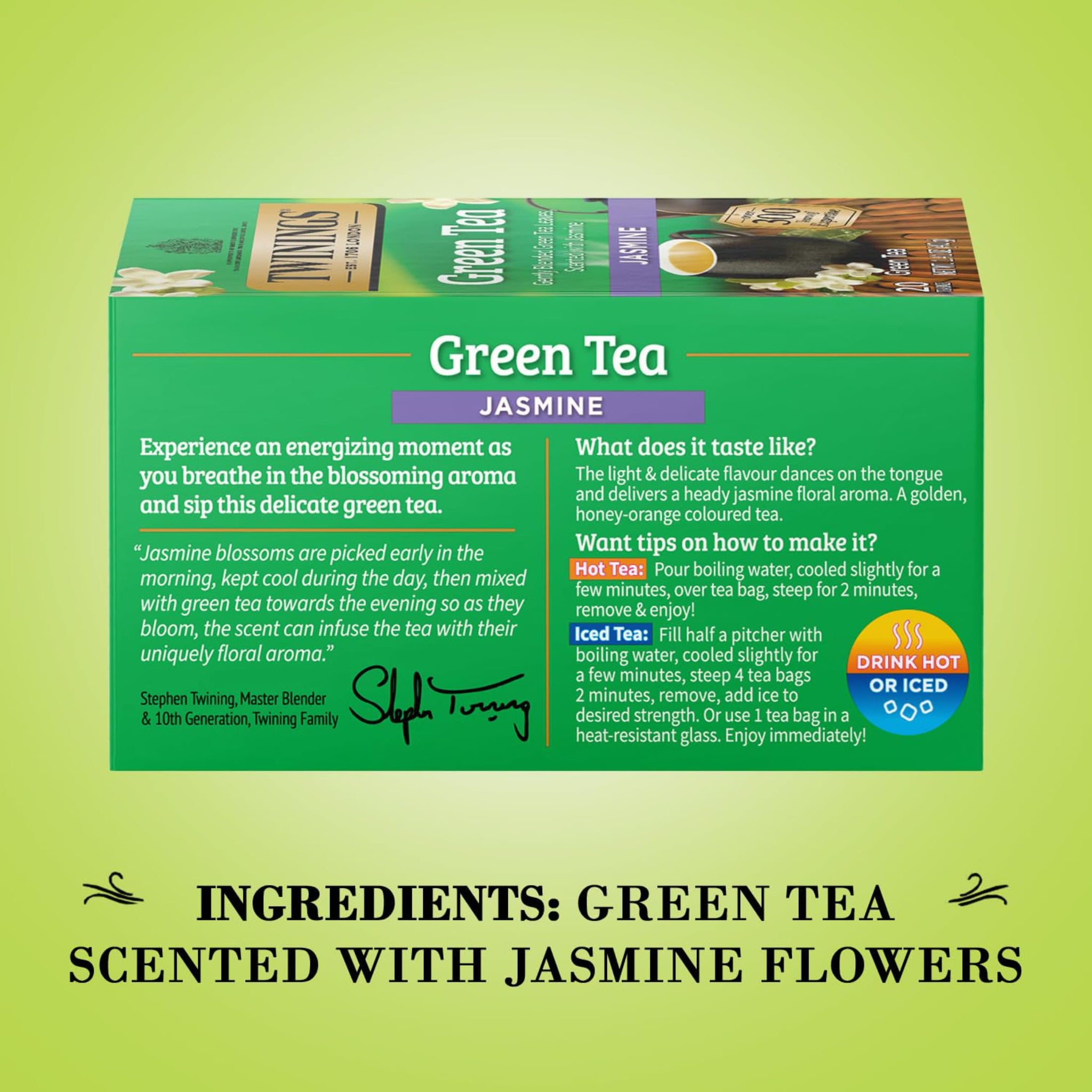 Twinings Green Tea With Jasmine, Individually Wrapped Bags, Fragrant Floral Scent, Caffeinated, 20 Count, (Pack of 2)