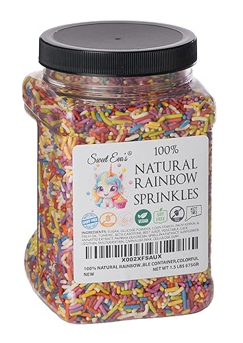 100% NATURAL RAINBOW SPRINKLES - NATURAL COLOR, DAIRY FREE, NUT FREE, GLUTEN FREE, SOY FREE, VEGAN, EGG FREE AND KOSHER,1.5 LBS. CUPCAKE AND CAKE