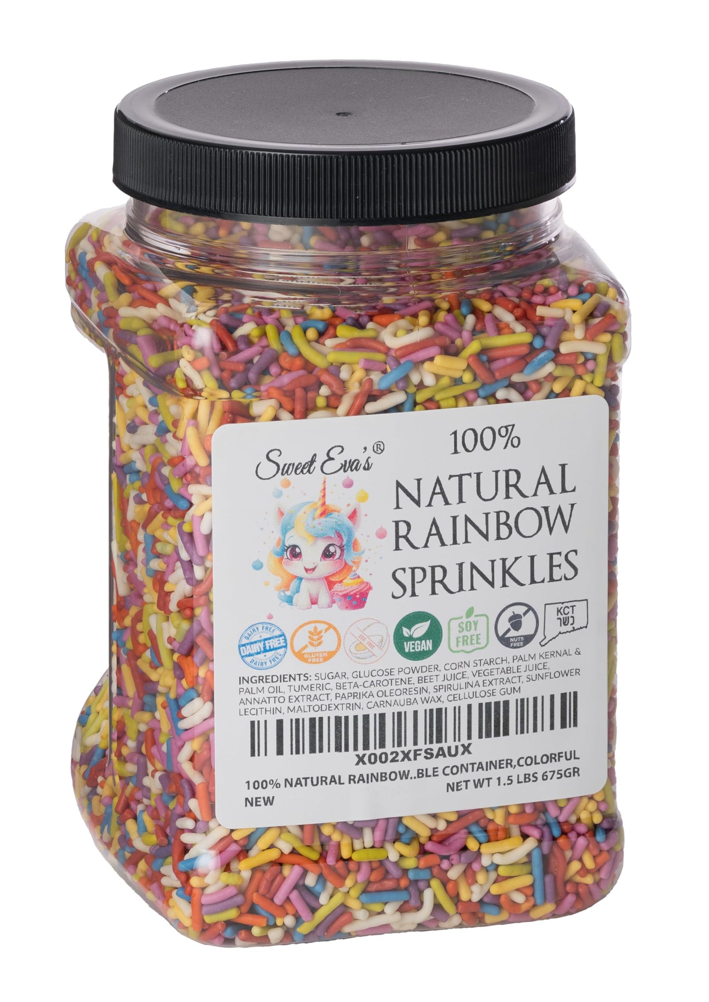 100% NATURAL RAINBOW SPRINKLES - NATURAL COLOR, DAIRY FREE, NUT FREE, GLUTEN FREE, SOY FREE, VEGAN, EGG FREE AND KOSHER,1.5 LBS. CUPCAKE AND CAKE