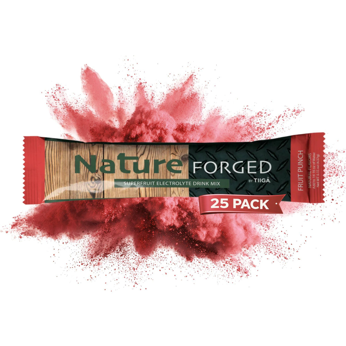 Tiiga Nature Forged Zero Sugar Electrolyte Drink Mix - Fruit Punch Hydration Powder, Superfruit Electrolytes, Sugar Free Sports Drink, 25 Stick Packs