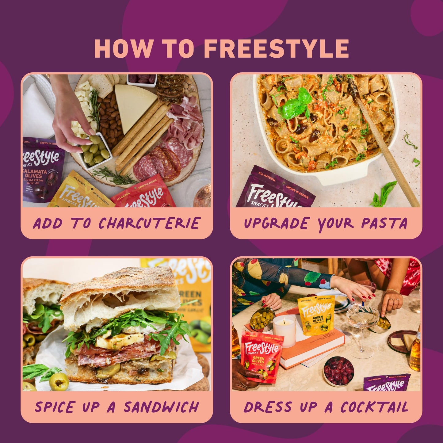 Freestyle Snacks Olive Snack Packs - As Seen on Shark Tank - Single Serve - Fresh Pitted Kalamata Olives, Grown in Greece, All Natural, Non-GMO