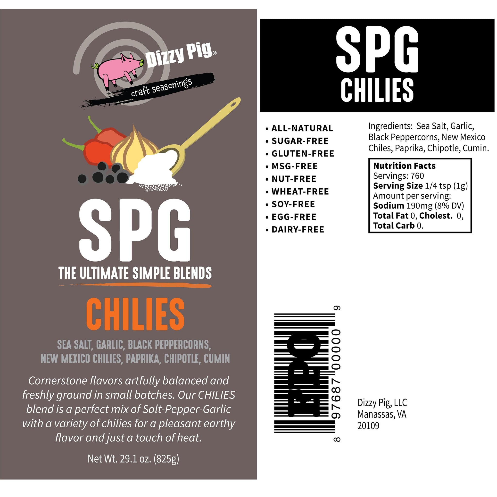 Dizzy Pig SPG Chilies (Salt, Pepper & Garlic) Seasoning Rub (Quart Shaker) - Hand Made in the USA - Seasons Around 120lbs of Food - MSG Free, Gluten