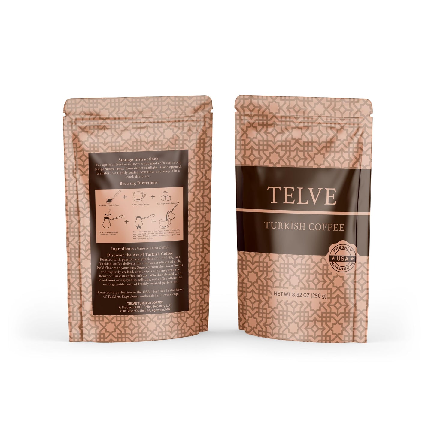Telve Turkish Coffee, Premium Ground Arabica Beans, Fresh USA Roasted, (8.82 oz / 250 g)