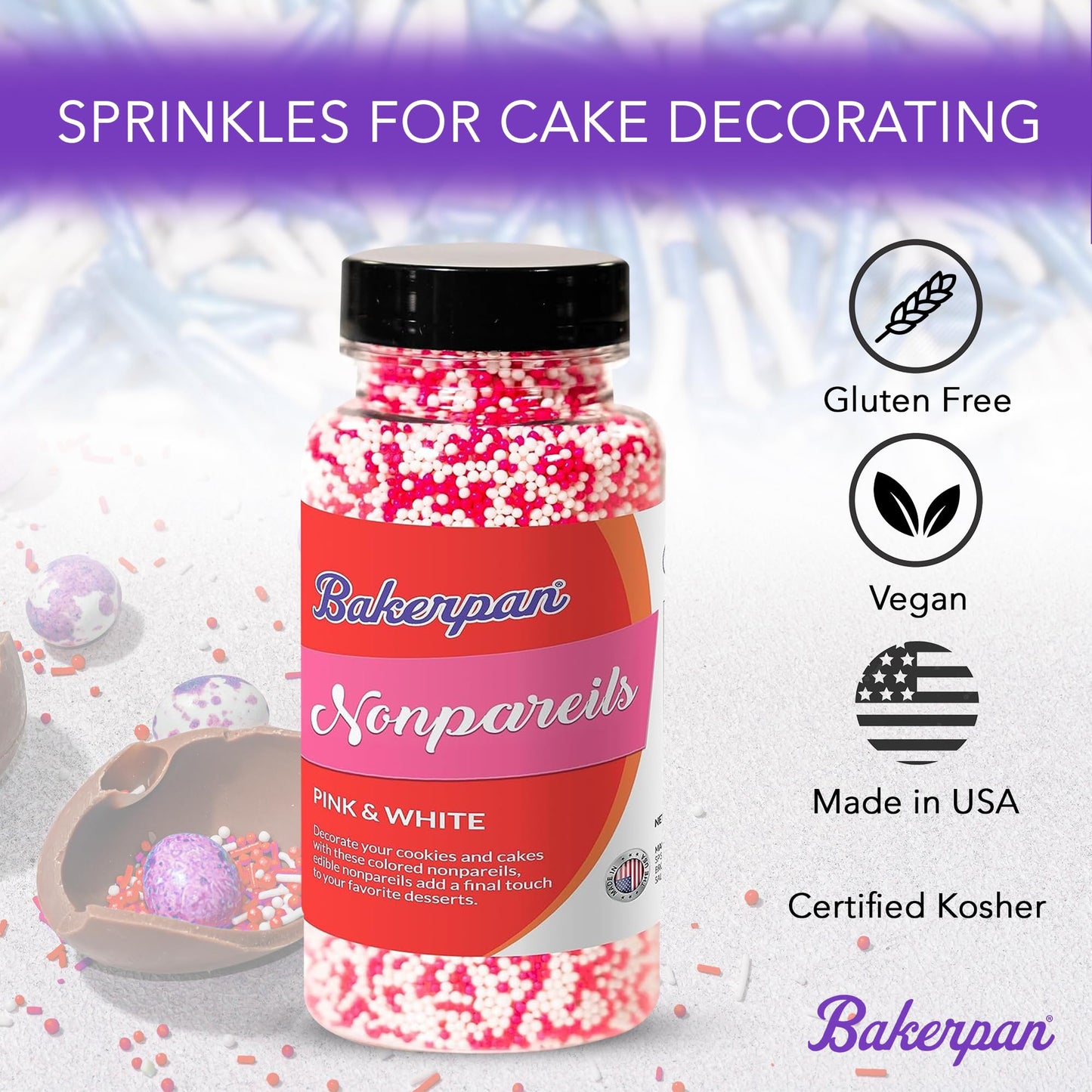 Bakerpan Blue and White Jimmies Sprinkles - 4.3 Ounces Sprinkles for Cake Decorating - Edible Blue Sprinkle for Cupcakes, Ice Cream, Cake Decorations