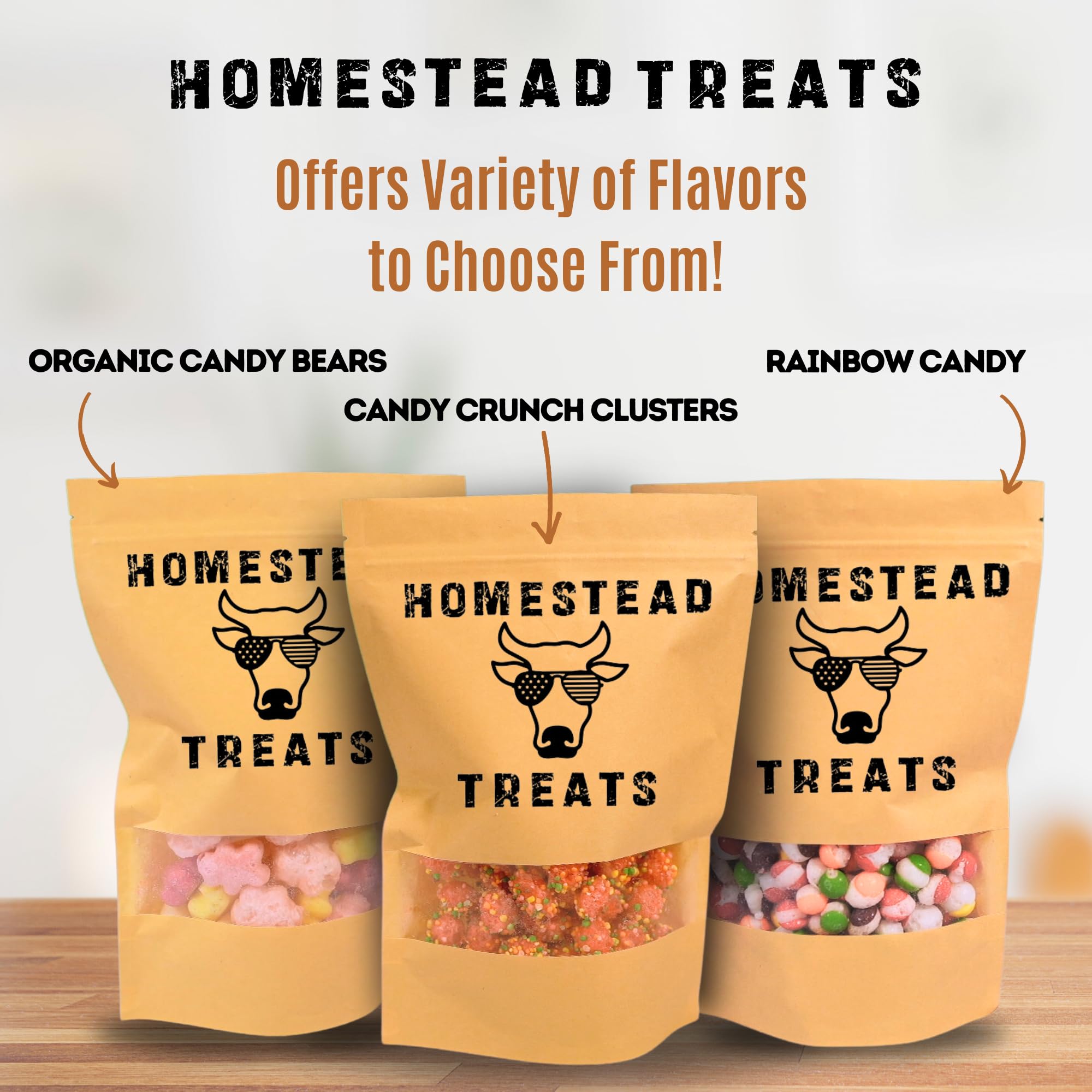 Homestead Treats Freeze-Dried Organic Candy Bears - Sweet, Light & Crispy Gummy Bears - Non-GMO, Gluten-Free, No Artificial Flavors - Perfect
