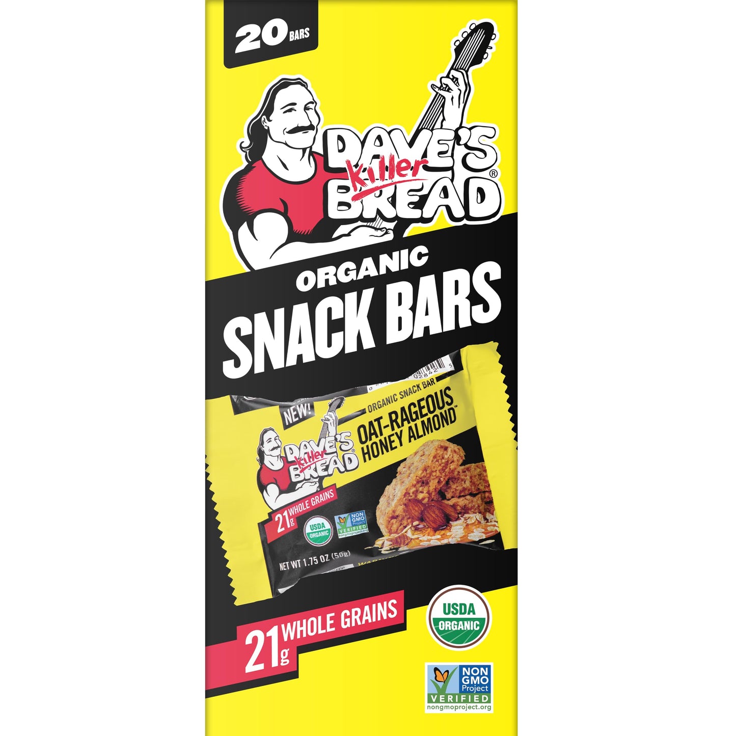 Dave's Killer Bread Oat-Rageous Honey Almond Organic Snack Bars, 20 Individually Wrapped Snack Bars
