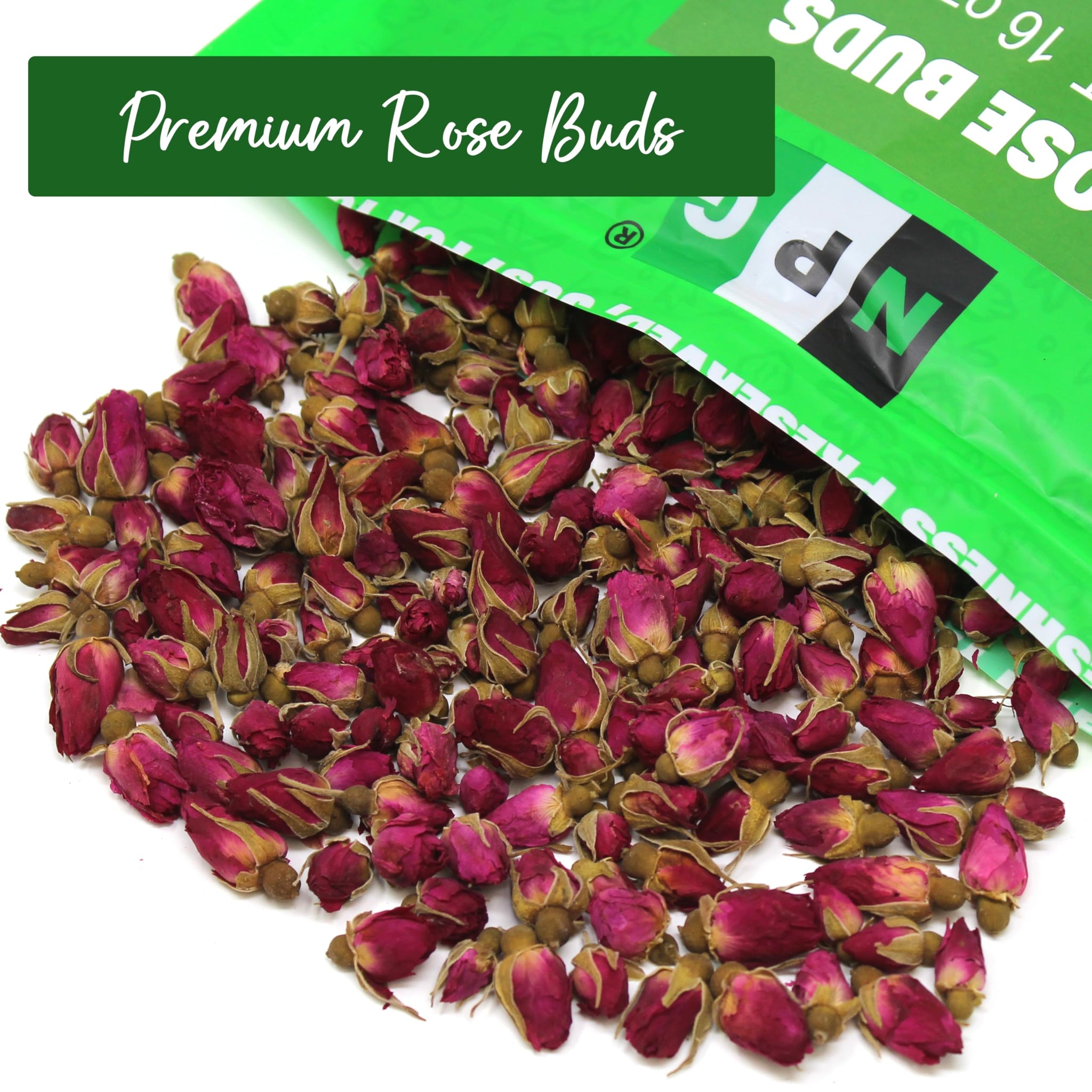 NPG Freeze Dried Rose Buds 16 Oz, Approx. 1,024 Whole Buds, Aromatic Herbal Tea & Edible Flowers for Baking, Bath, Soap Making, Crafts & Potpourri