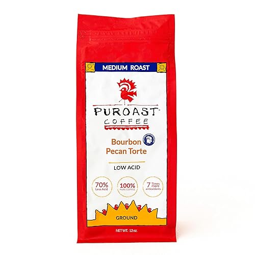 Puroast Low Acid Ground Coffee, Premium Bourbon Pecan, Certified Low Acid - pH above 5.5, High Antioxidant, Ground Coffee, 12 oz