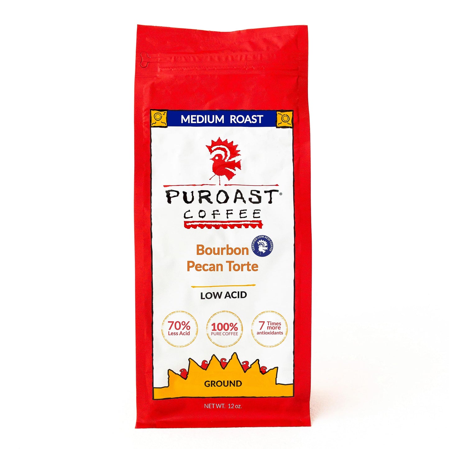 Puroast Low Acid Ground Coffee, Premium Bourbon Pecan, Certified Low Acid - pH above 5.5, High Antioxidant, Ground Coffee, 12 oz