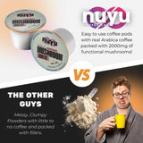 Nuyu Mushroom Coffee Pods, K-Cups, 100% Medium Roast Arabica Coffee with Lion's Mane, Reishi, Chaga, Cordyceps, 2000mg per Pod (12, French Vanilla)