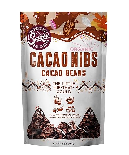 Suncore Foods Organic Cacao Nibs, Gluten-Free, Non-GMO, 8oz (1 Pack)
