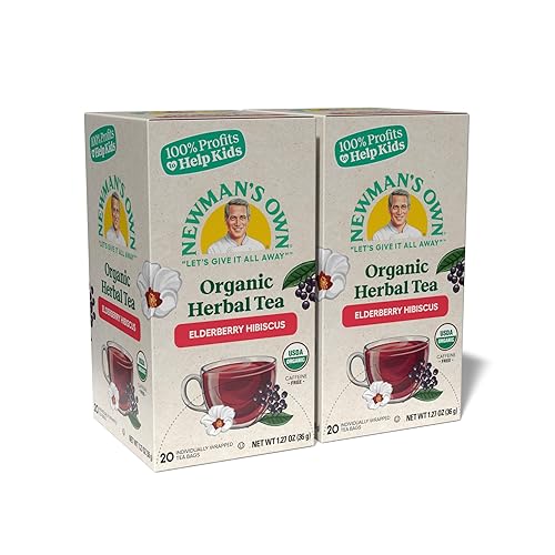 Newman's Own Organic Elderberry Hibiscus Tea Containing Healthy Antioxidants with 20 Individually Wrapped Bags Per Box (Pack of 2) USDA Certified