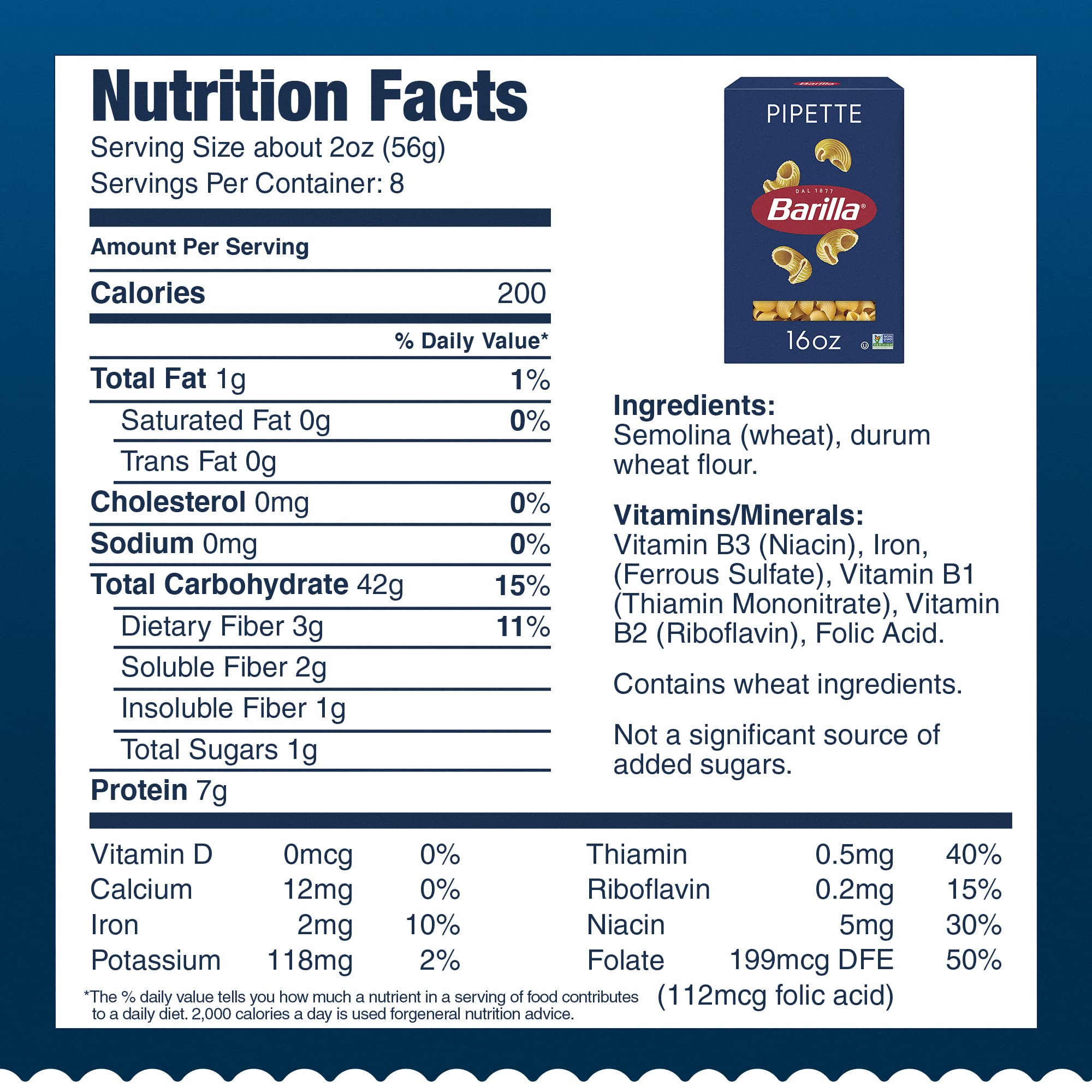 Barilla Pipette Pasta, 16 oz. Box (Pack of 12) - Non-GMO, Made with Durum Wheat Semolina - Kosher Certified