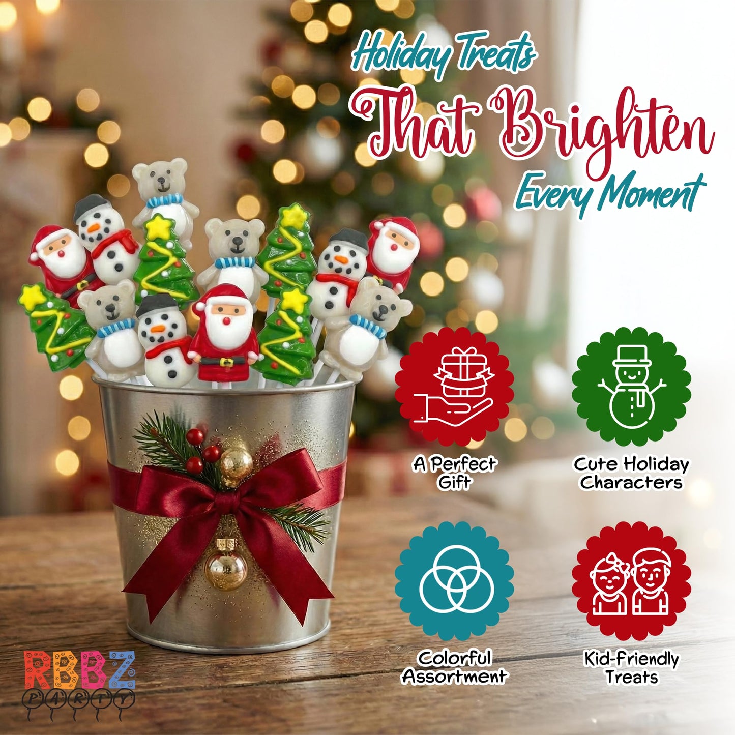 Christmas Lollipops - Holiday Suckers - 24 Individually Wrapped Bulk - Christmas Candy Variety Pack - Santa, Christmas Tree, Snowman, Polar Bear