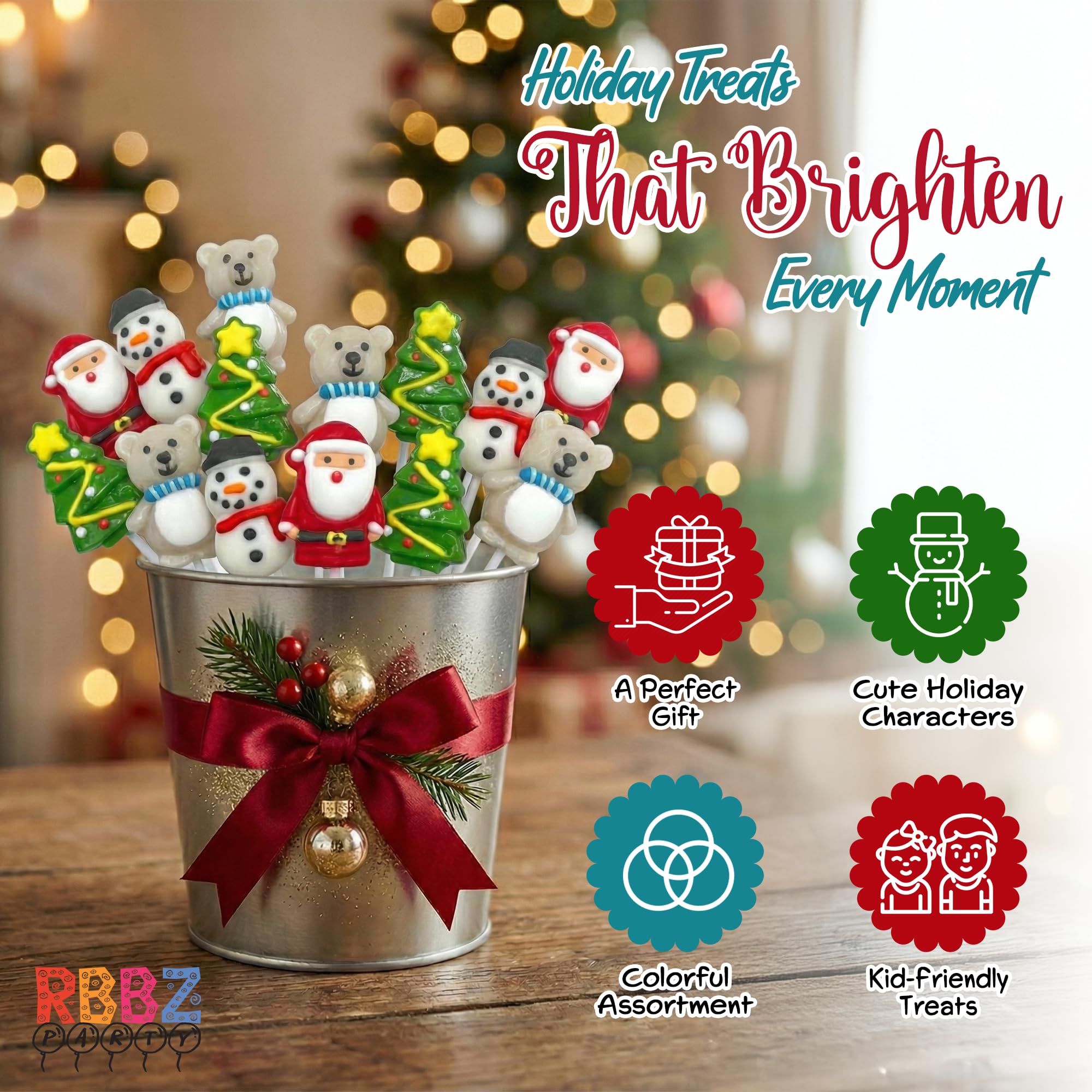Christmas Lollipops - Holiday Suckers - 24 Individually Wrapped Bulk - Christmas Candy Variety Pack - Santa, Christmas Tree, Snowman, Polar Bear