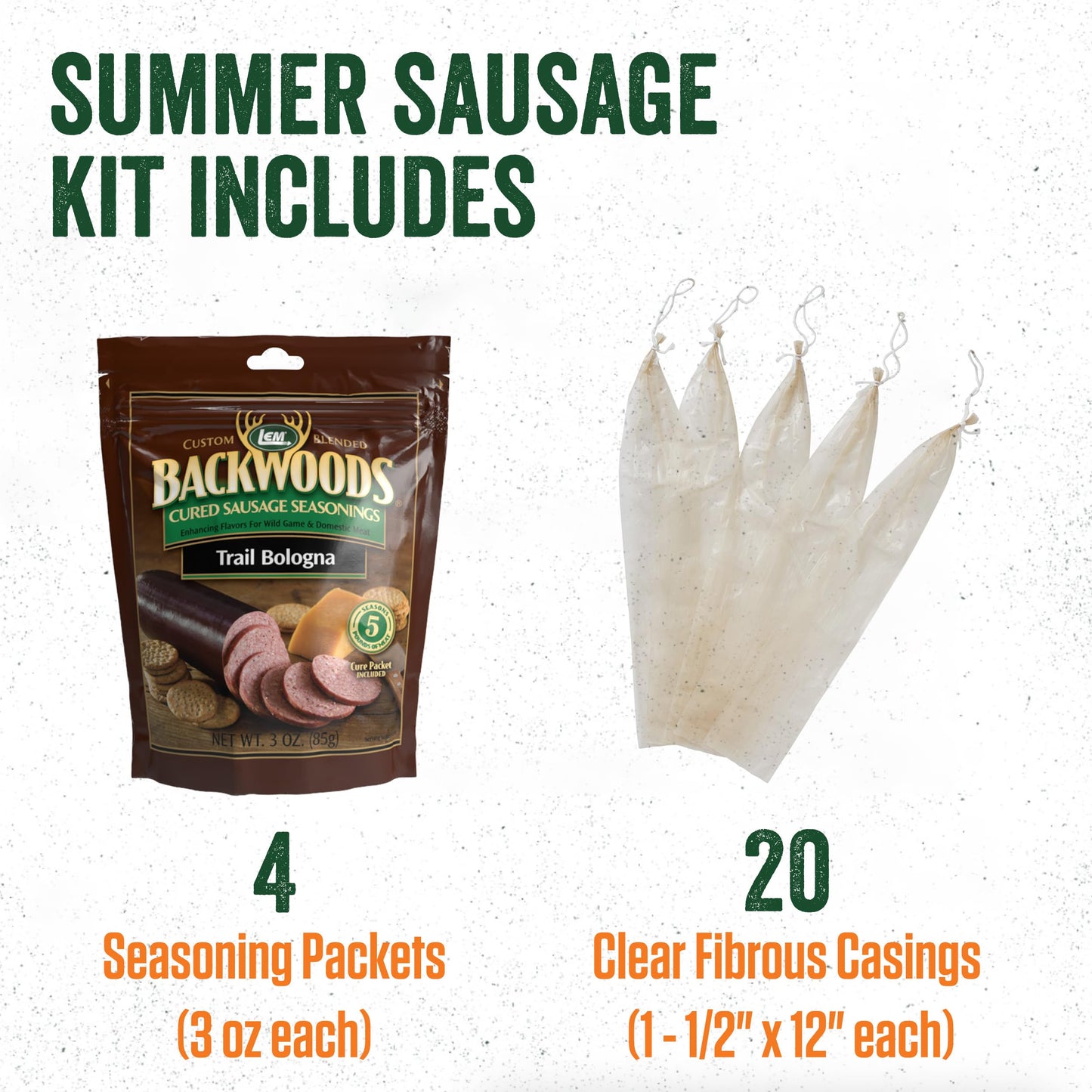 LEM Products Backwoods Trail Bologna Cured Sausage Seasoning Kit, Ideal for Wild Game and Domestic Meat, Seasons Up to 20 Pounds of Meat, 15.2 Ounce