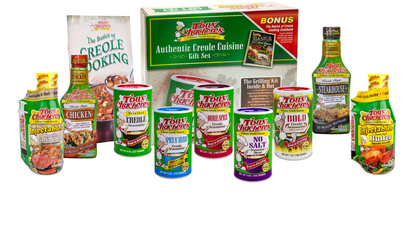 Tony Chachere’s Cajun Gift Set - Multiple Varieties of Seasonings & Spices - Great Idea for Cooks and Food Lovers (Gift Set, Grilling Kit - Inside