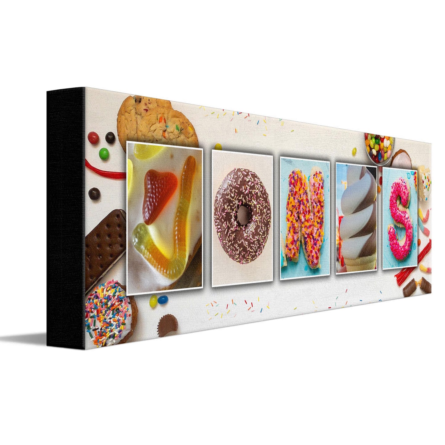 Sweets & Candy Name Art - Personalized Dessert Gift! (6.5"x18" Block Mount)