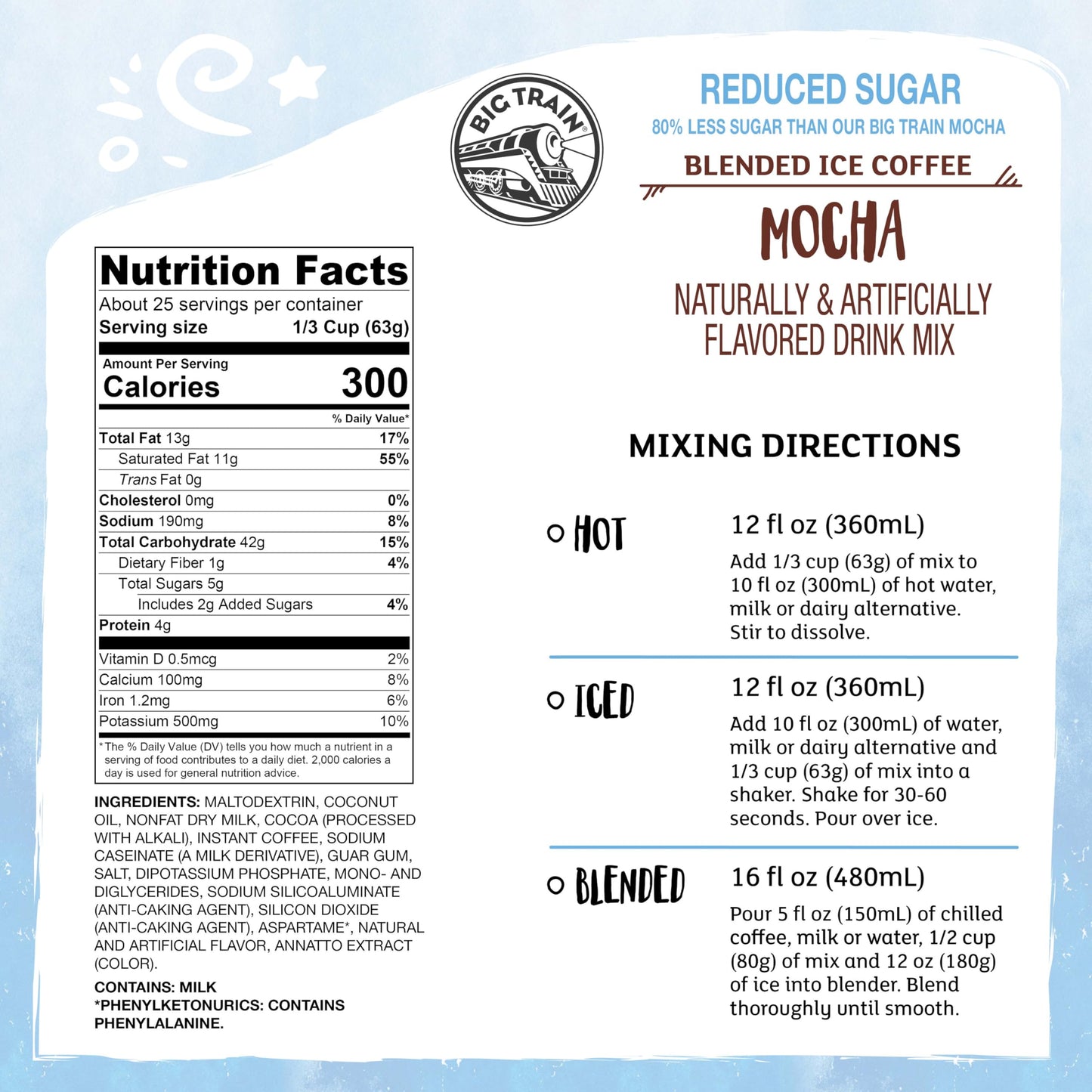 Big Train Reduced Sugar Mocha Blended Ice Coffee Beverage Mix, 3.5 Pound (Pack of 1)