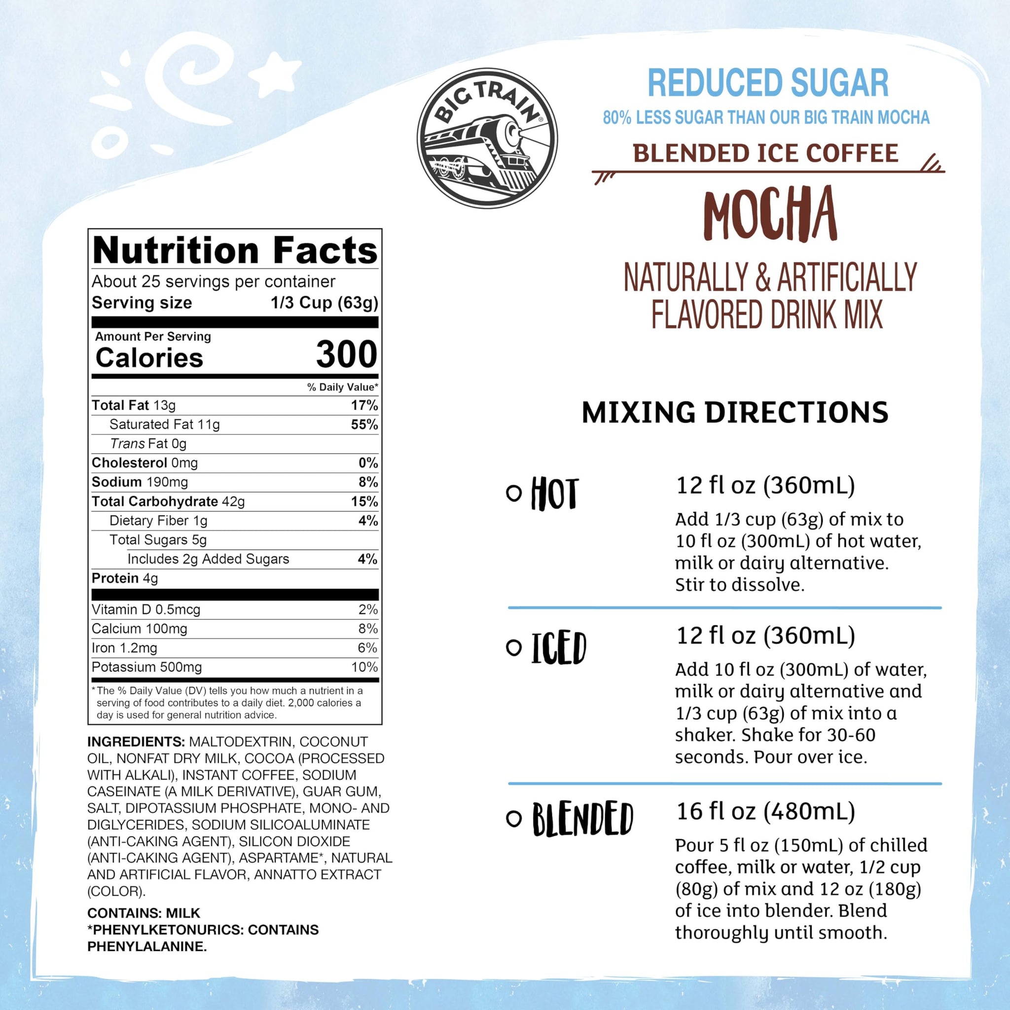 Big Train Reduced Sugar Mocha Blended Ice Coffee Beverage Mix, 3.5 Pound (Pack of 1)