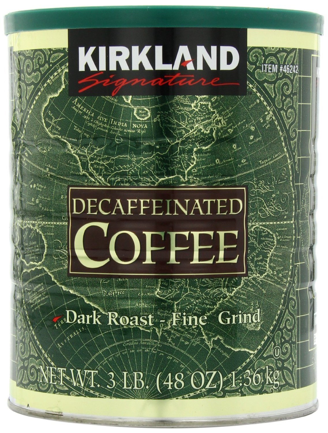 Kirkland Signature 100% Colombian Dark Roast Decaffeinated Ground Coffee, 3 Pound (Pack of 2)