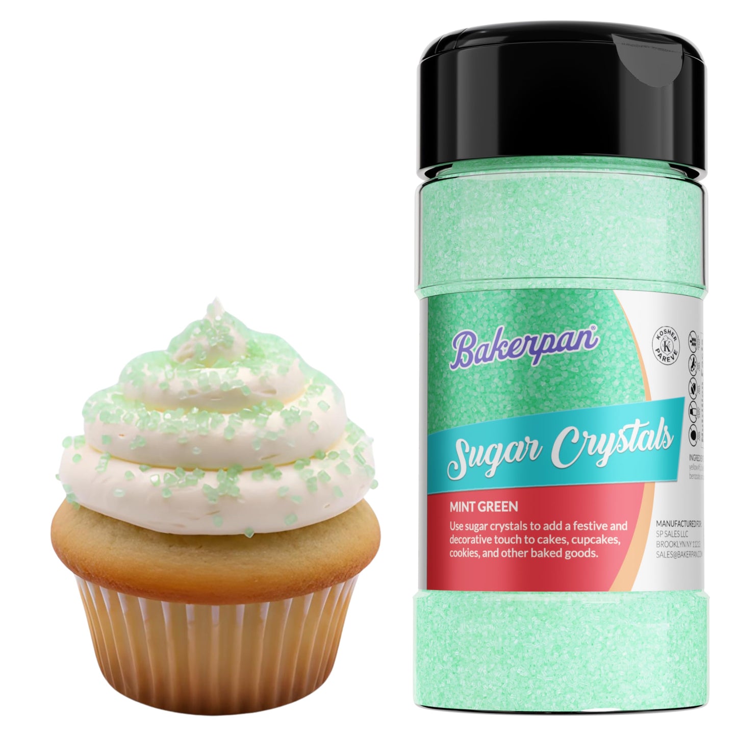 Bakerpan Sugar Sprinkles for Baking - 7 Ounce Mint Green Decorating Sugar Crystals for Cookies, Cake Pops, Ice Cream (Made in USA)