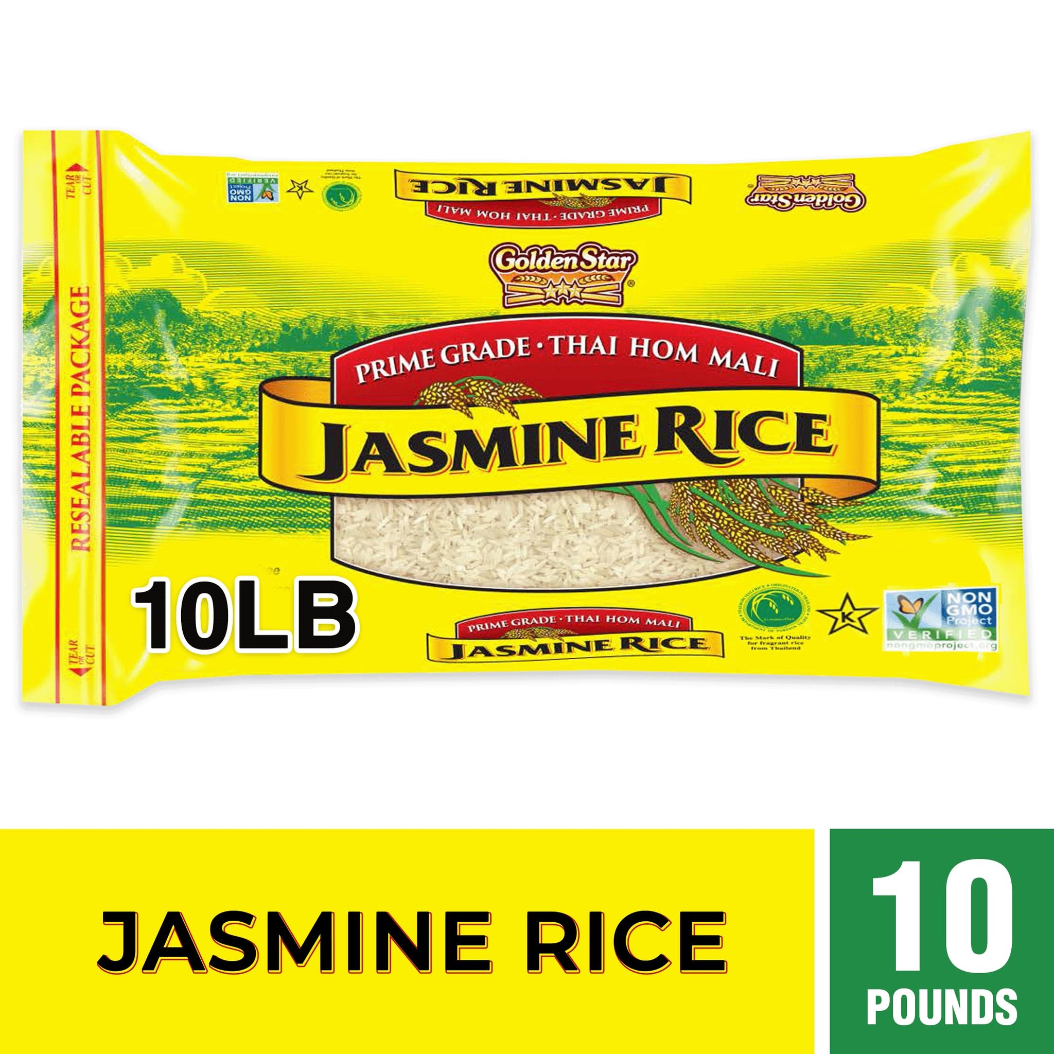 Golden Star Thai Hom Mali White Jasmine Rice - Prime Grade White Rice - 10 lb Bag