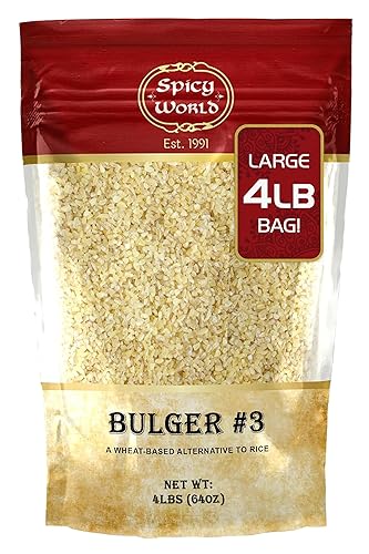 Spicy World Bulgur Coarse #3, 4 LB Bag | Excellent USA Grown Bulgur Wheat for Tabouleh | 100% Natural & Pure | Great for Vegan Recipes