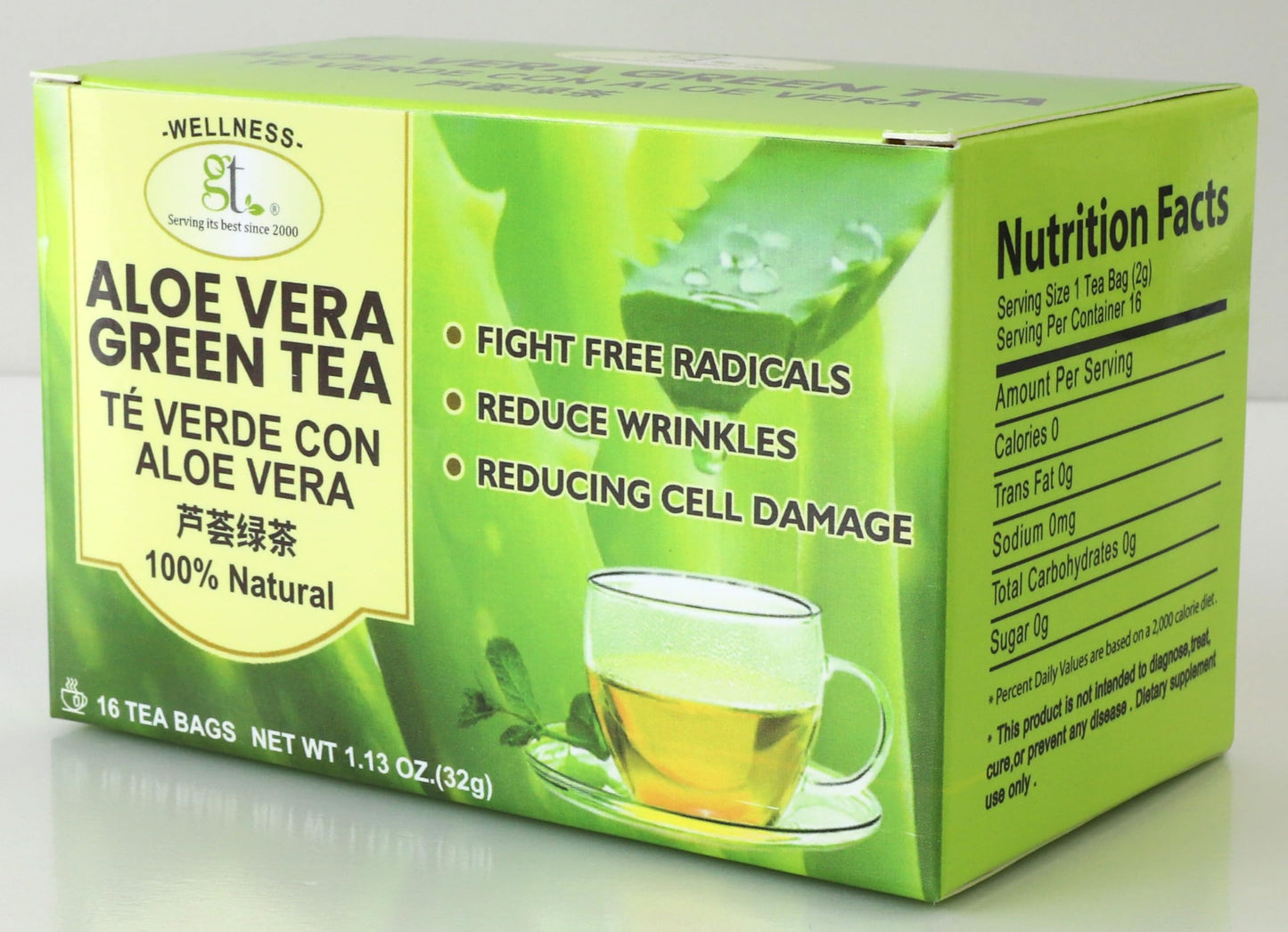 GT Aloe Vera Green Tea, 1.13 Ounce Box (16 Tea Bags)