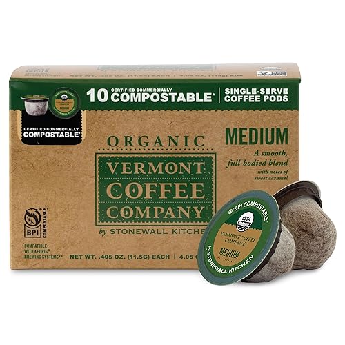 Vermont Coffee Company, Organic Medium Roast, Single-Serve Organic Compostable Coffee Pods for Keurig, 10CT, Compatible with Most Kcups Brewing