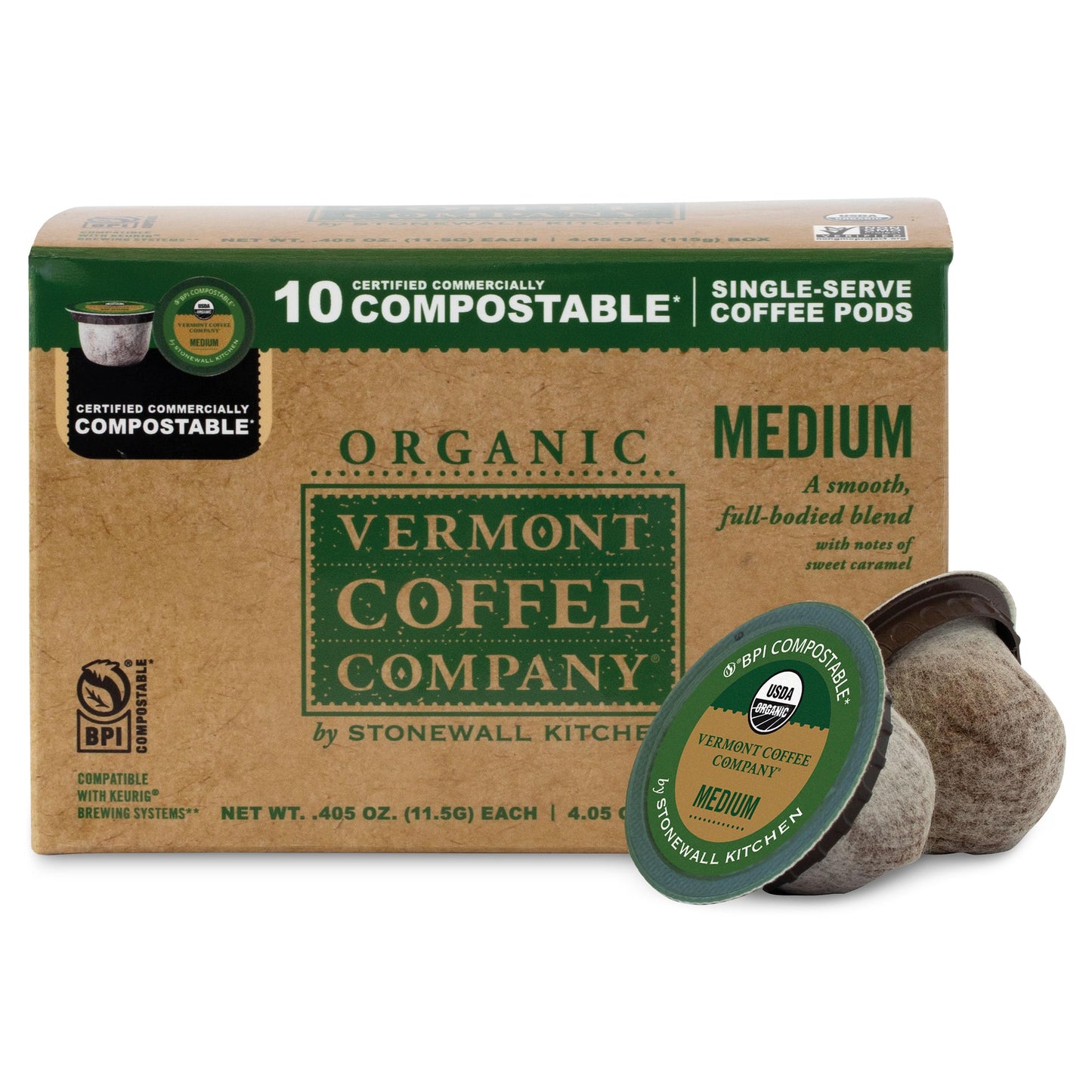 Vermont Coffee Company, Organic Medium Roast, Single-Serve Organic Compostable Coffee Pods for Keurig, 10CT, Compatible with Most Kcups Brewing
