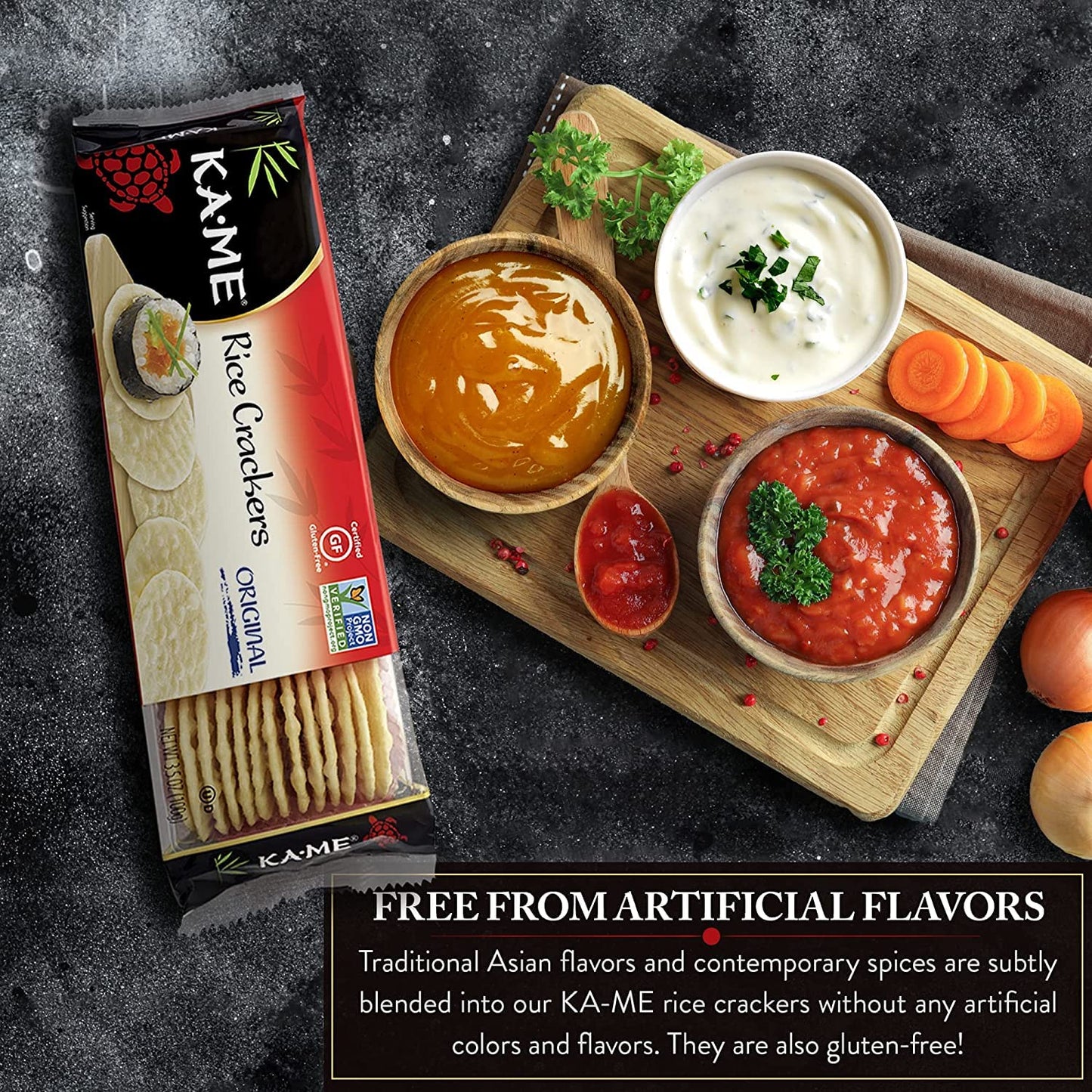 KA-ME Original Rice Crackers 3.5 oz, Authentic Asian Ingredients, Certified Gluten-Free, No Artificial Flavors/Colors, Non GMO - (2 Pack)