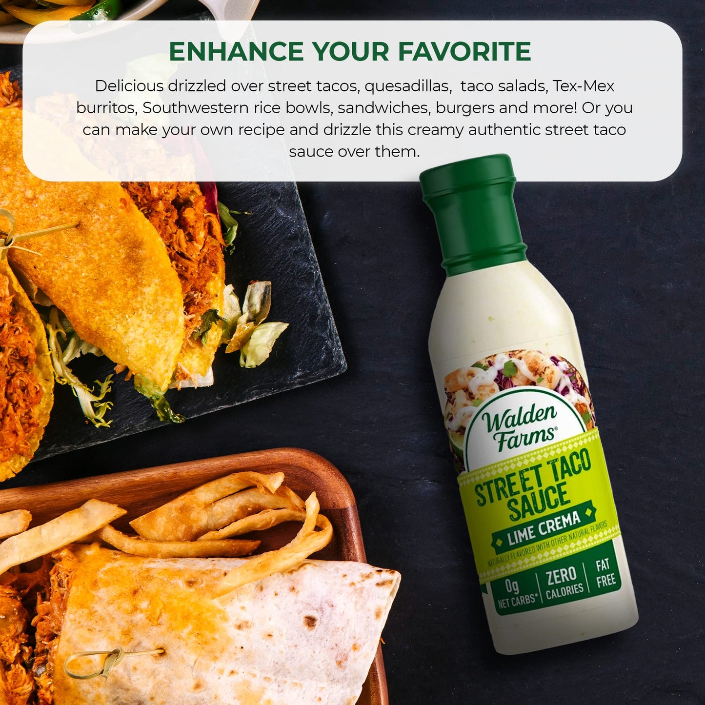 Walden Farms Street Taco Sauce Lime Crema - Calorie-Free, Gluten-Free, Low Carb, Keto-Friendly, Sugar-Free, Tangy Lime Crema Flavor - 12 oz Bottle