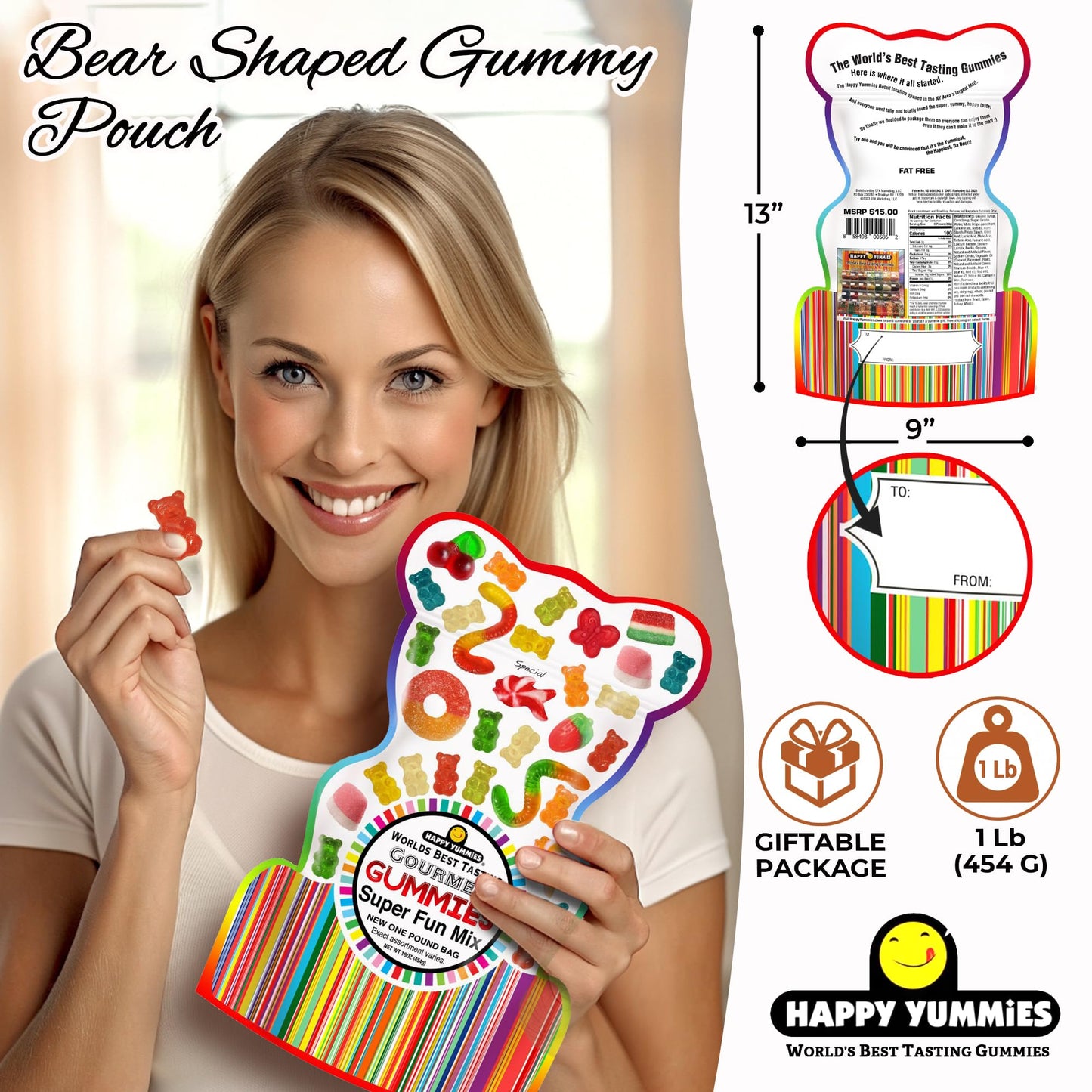 Happy Yummies Worlds Best Tasting Gourmet Gummies Spring Mix Assortment Gummy Candies 16oz