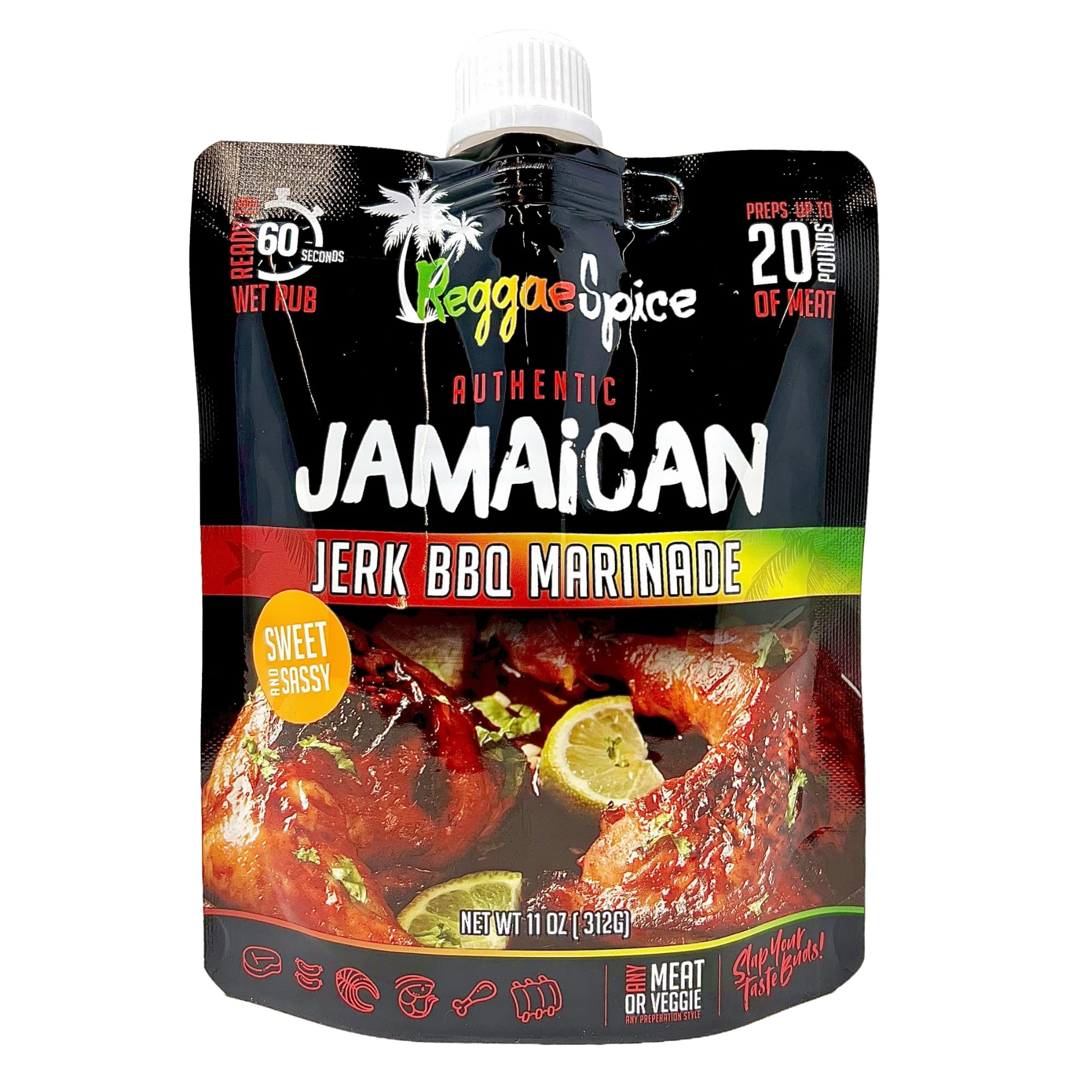 Reggae Spice Jamaican Jerk BBQ Marinade | 60-Second Authentic Wet Rub Seasoning Sauce for Cooking Meats | Gluten Free, Vegan, and Keto Friendly | 11