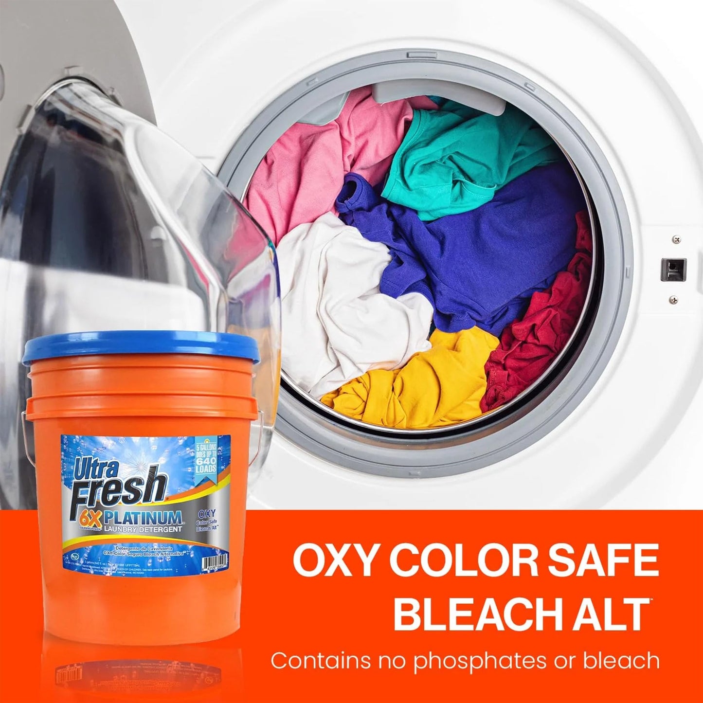 Ultra Fresh Liquid Laundry Detergent, 6X Platinum, 5 Gal, OXY Color Safe Bleach Alt™ - Household Cleaning Supplies and Accessories for Clothing