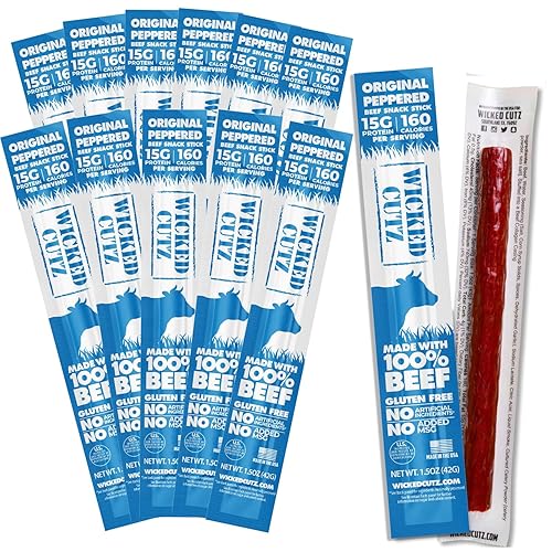 Original Peppered Beef Sticks, 15g Protein Per Beef Stick, Tender & Juicy Extra Large Meat Stick, USA Made High Protein Meat Sticks, Carnivore Snacks