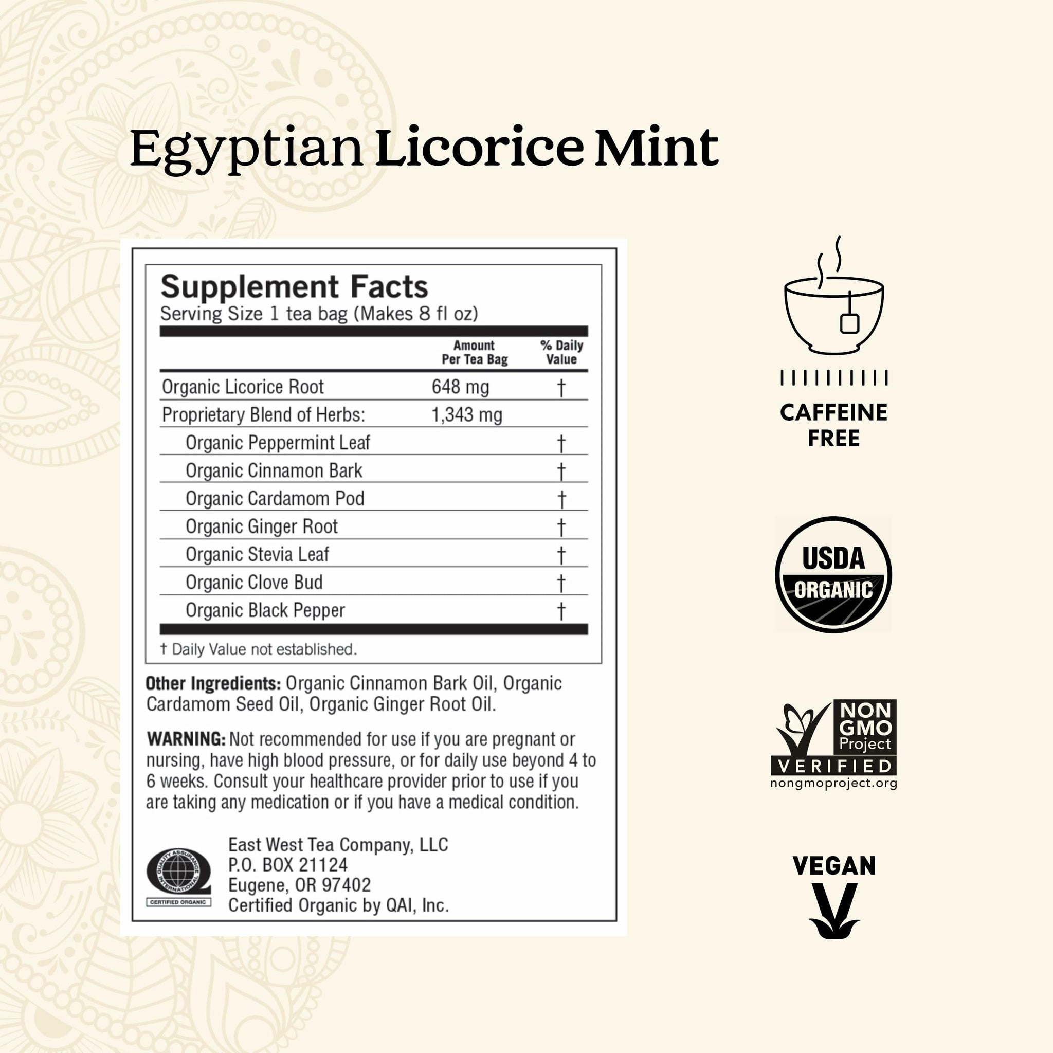 Yogi Tea Egyptian Licorice Mint Tea - 16 Tea Bags per Pack (6 Packs) - Caffeine-Free Organic Tea - Includes Peppermint Leaf, Licorice Root, Cinnamon
