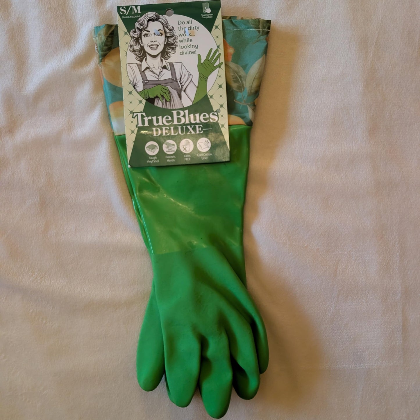 Star Kitchen & Home True Blues Deluxe Gauntlet Dishwashing Gloves (Green Lemon Love, Medium/Large)