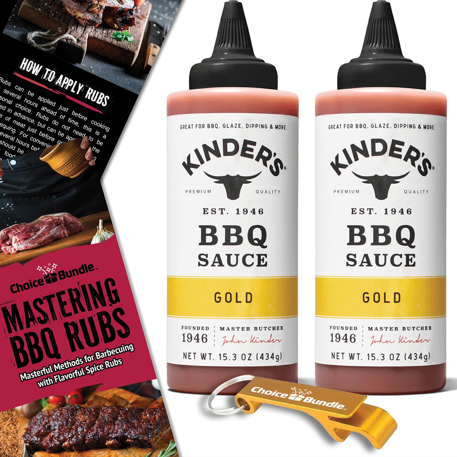 Kinder’s Gold BBQ Premium Barbecue Sauce 2 Pk (30.6 oz) Great to Dip Toss Glaze & More + Barbecue Masters & Bottle Opener (4 Items)!