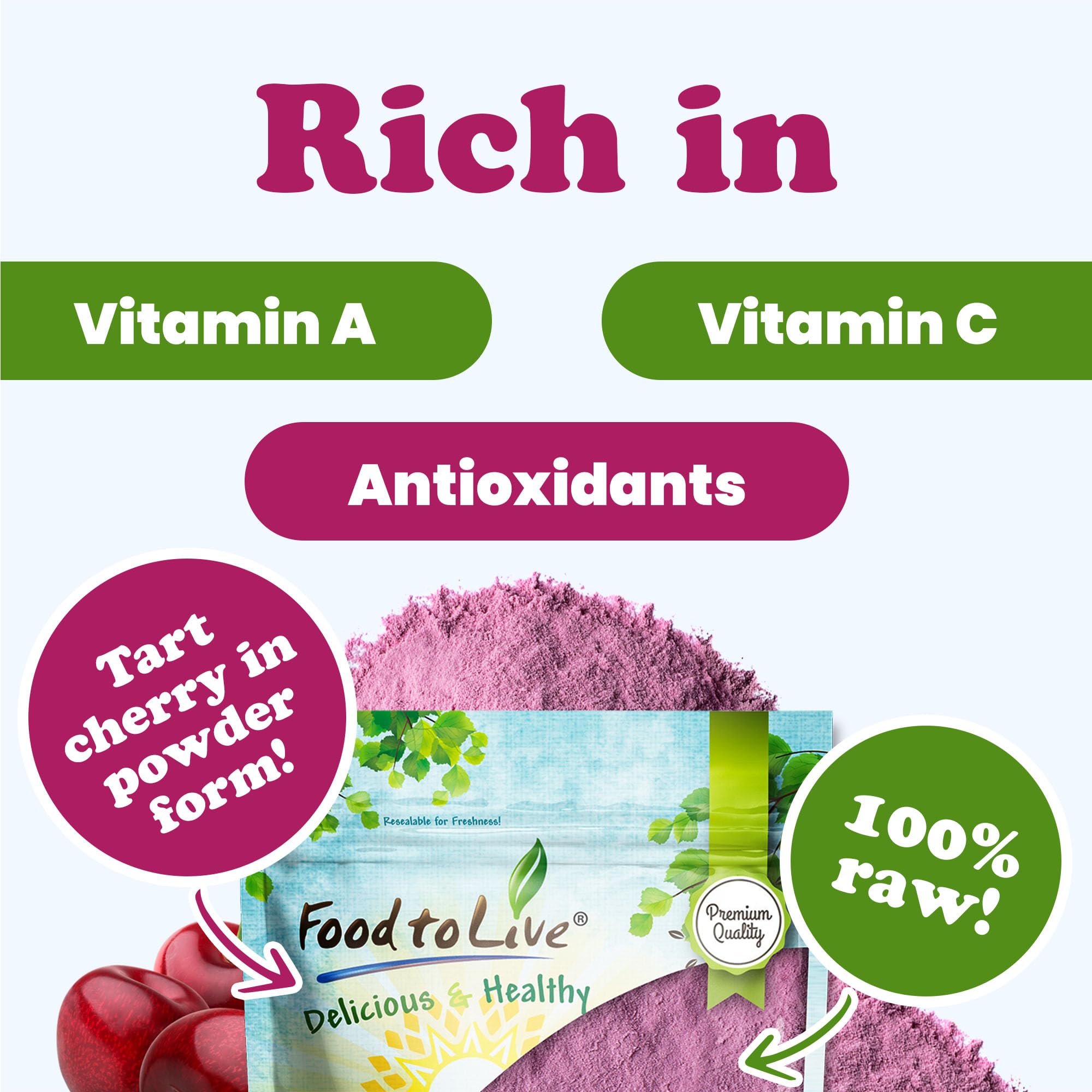 Food to Live Cherry Juice Powder, 14 Pounds - High in Vitamins and Antioxidants, All Natural Superfood, Perfect for Smoothies, Shakes and Cooking