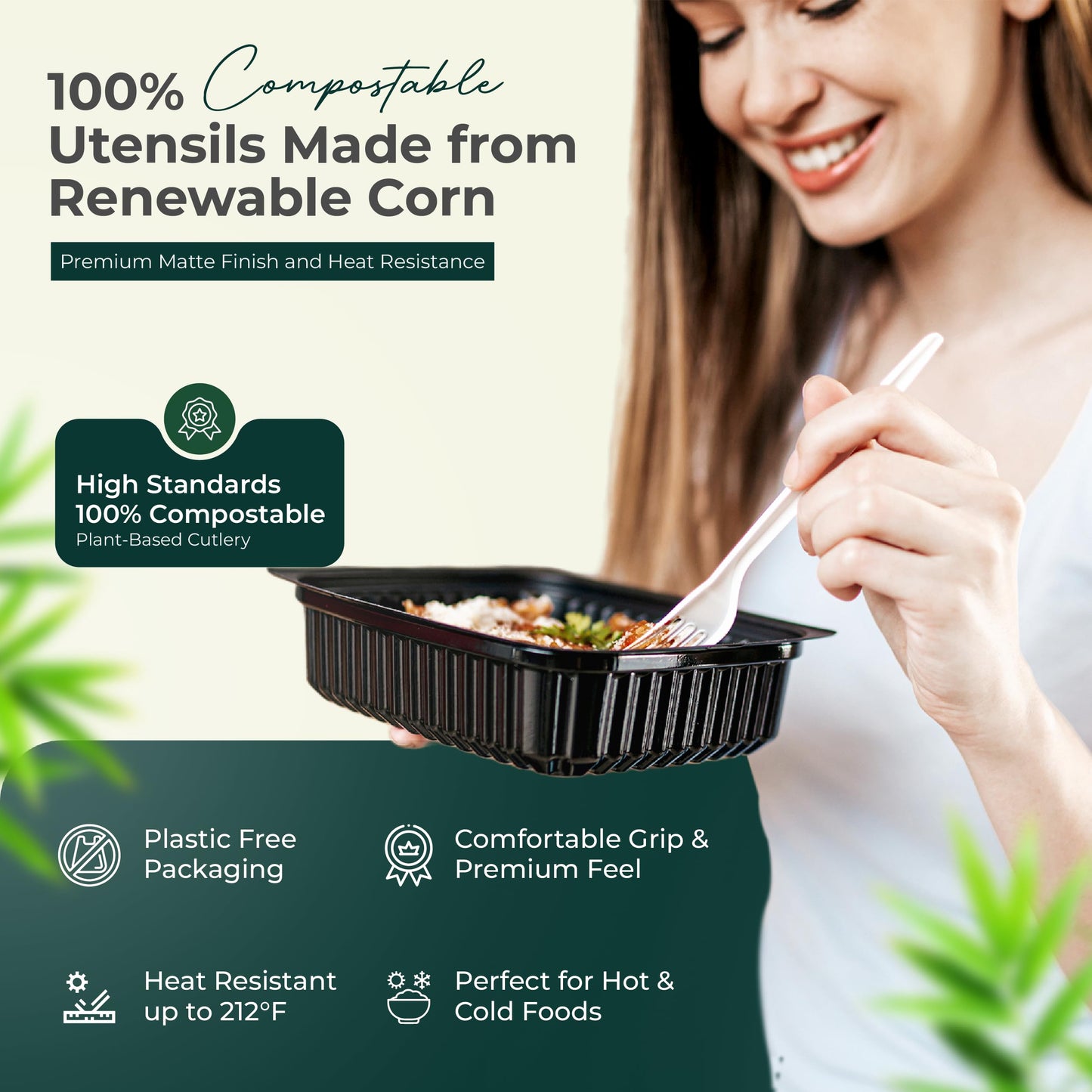 100% Compostable Forks 500 Large biodegradable Disposable Compostable Cutlery Silverware Utensils durable and heat resistant alternative to plastic