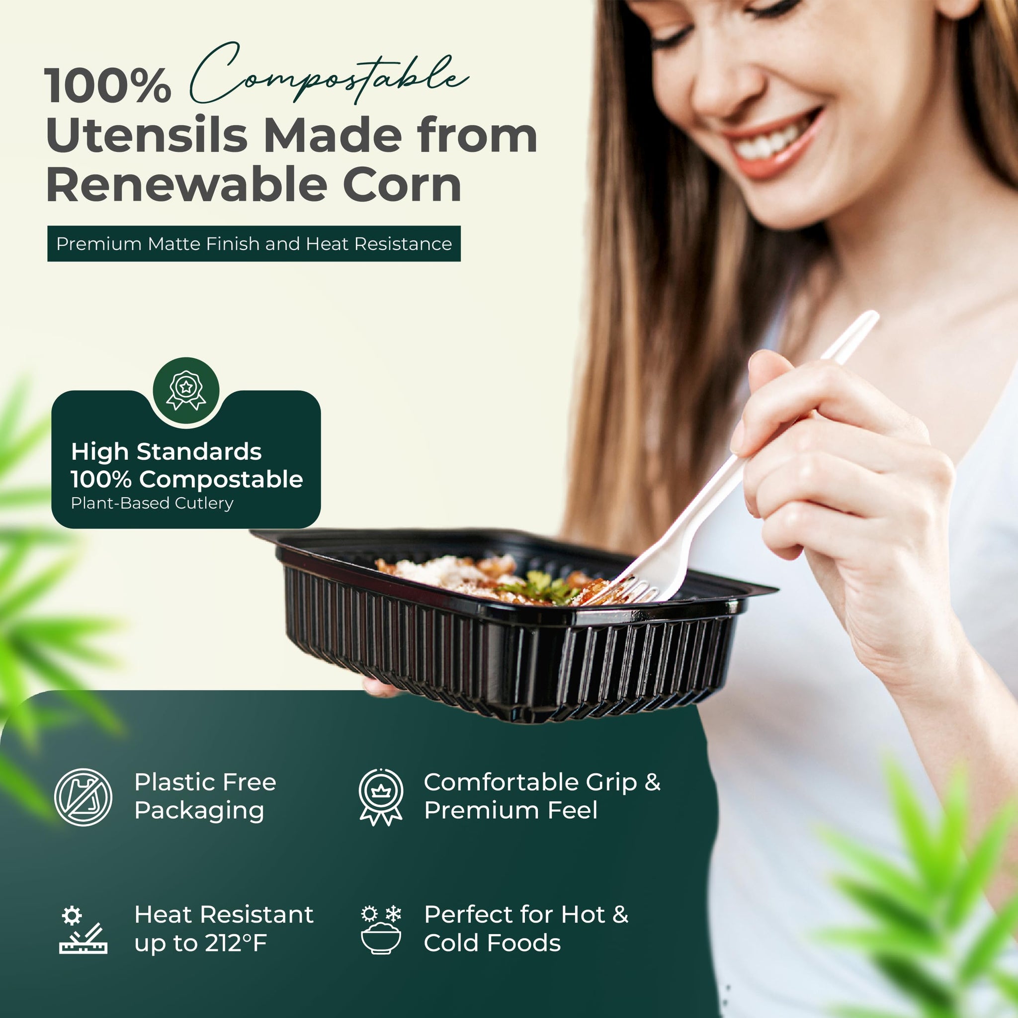 100% Compostable Forks 500 Large biodegradable Disposable Compostable Cutlery Silverware Utensils durable and heat resistant alternative to plastic