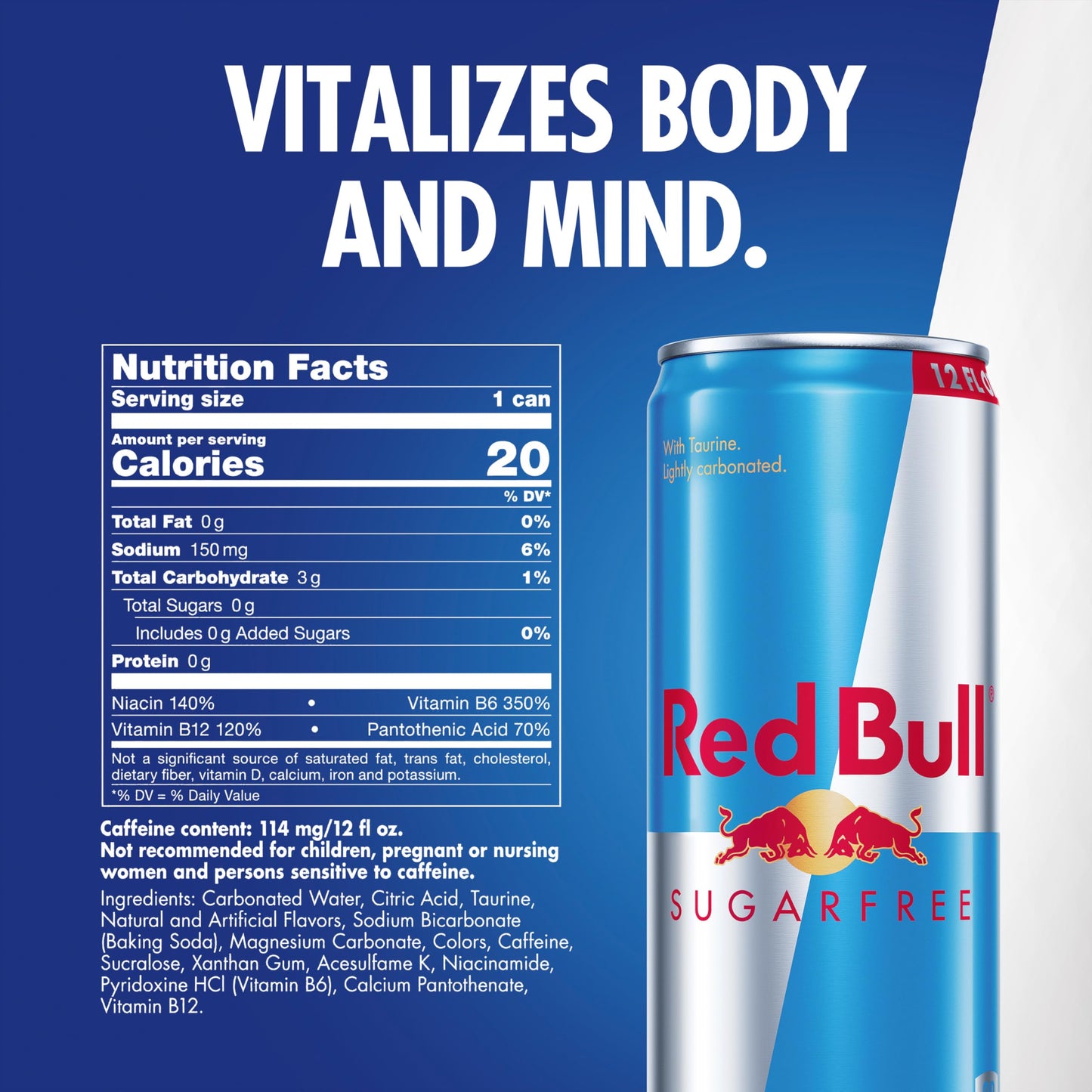 Red Bull Sugar Free Energy Drink with 114mg Caffeine plus Taurine & B Vitamins, 12 Fl Oz, Pack of 24 Cans