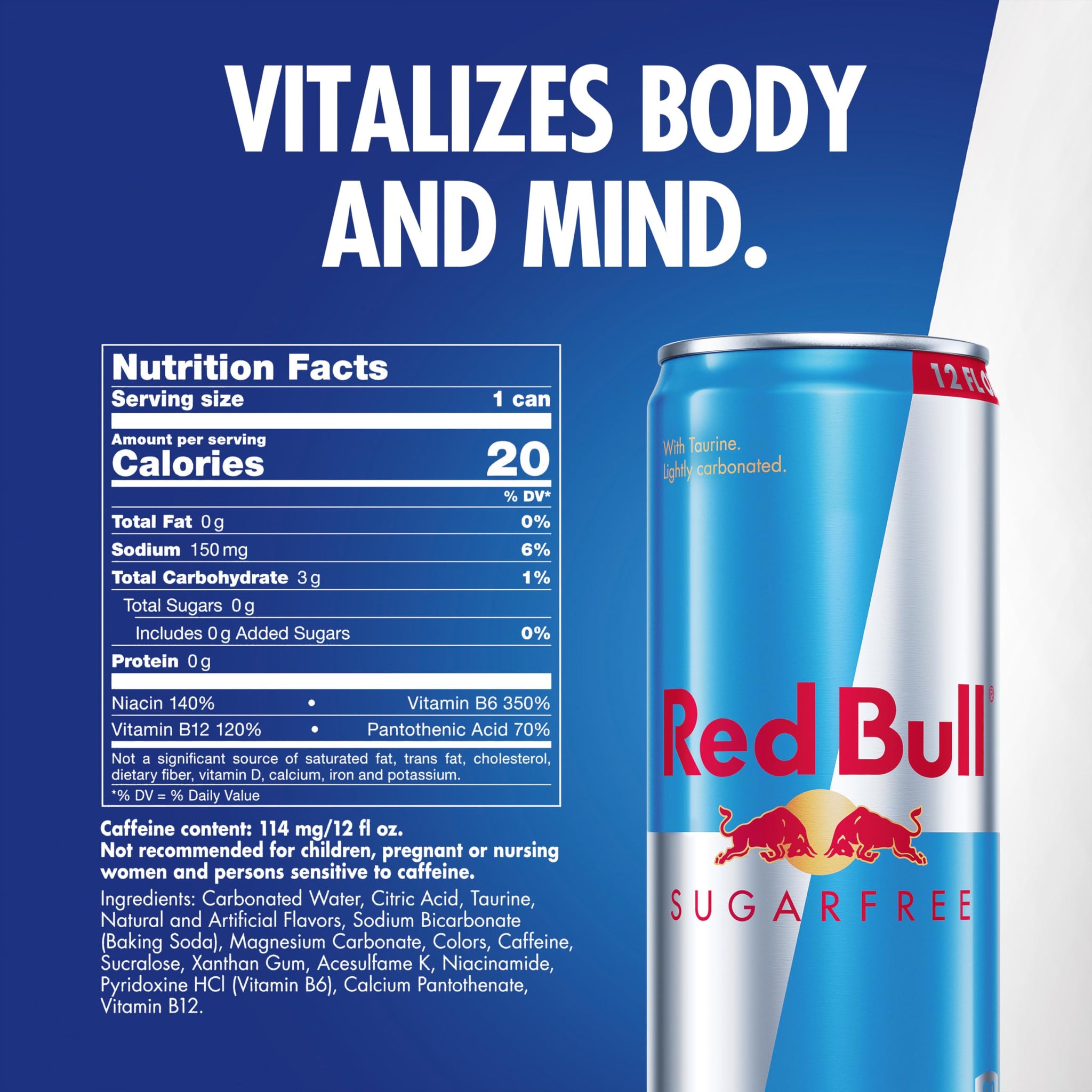 Red Bull Sugar Free Energy Drink with 114mg Caffeine plus Taurine & B Vitamins, 12 Fl Oz, Pack of 24 Cans
