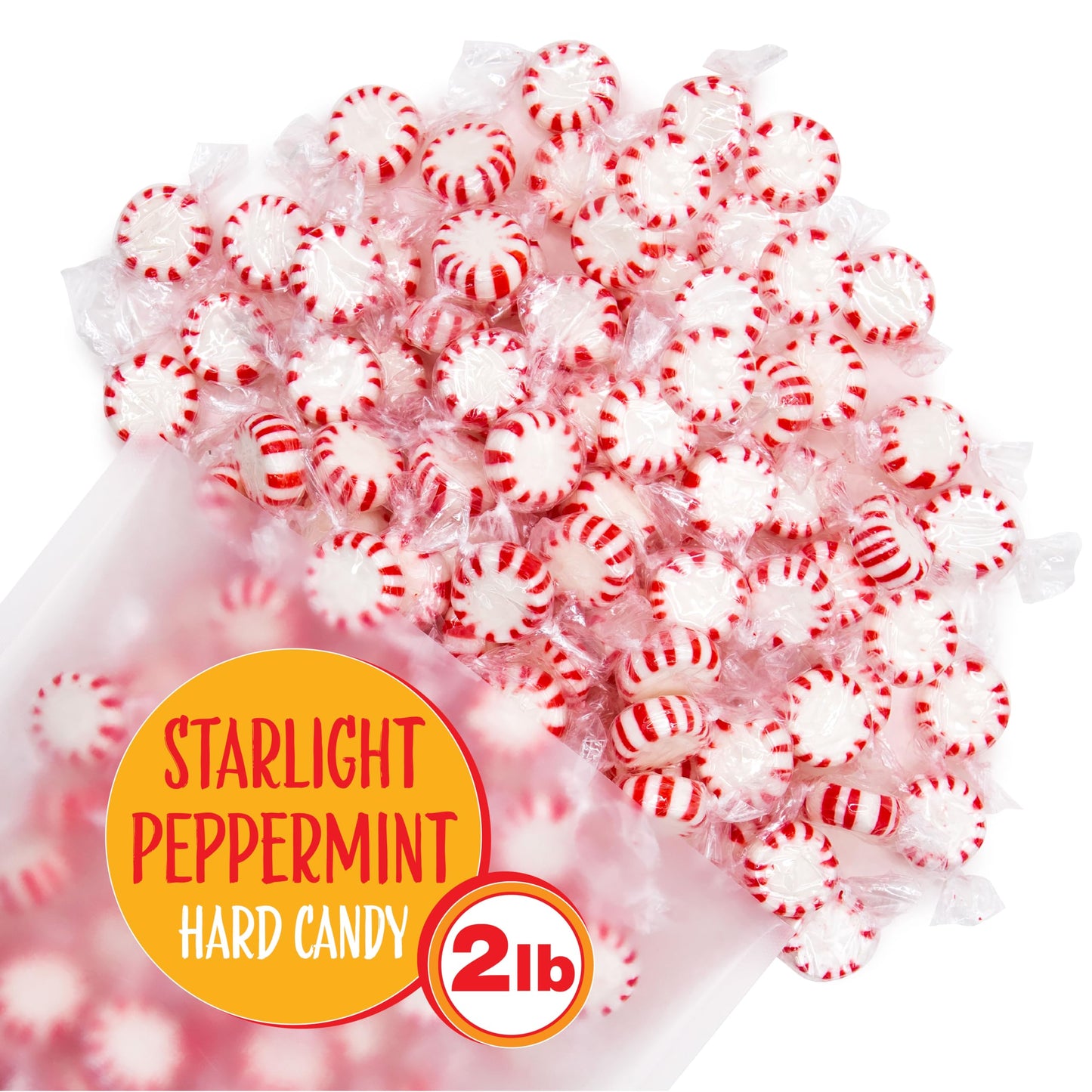 Starlight Mints Peppermint Candy | 2 Pound Bag, 180 Pieces | Individually Wrapped Candy | Old Fashioned Mints for Holiday Buffets & Office Bowls
