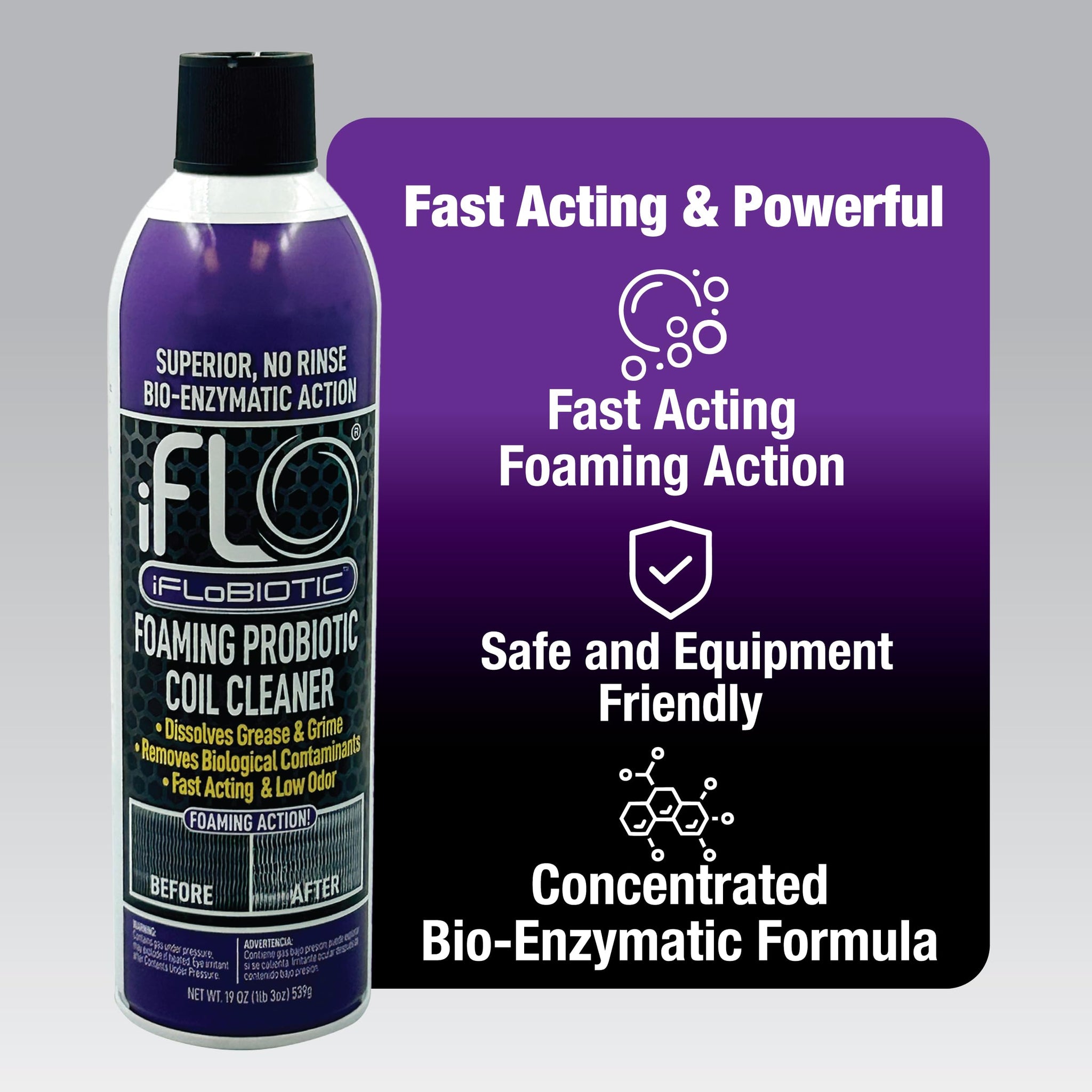 iFLO® iFLOBiotic Foaming Probiotic Coil Cleaner, No-Rinse A/C Cleaner Foam Spray for HVAC Evaporator & Condenser Units, Concentrated Coil Spray
