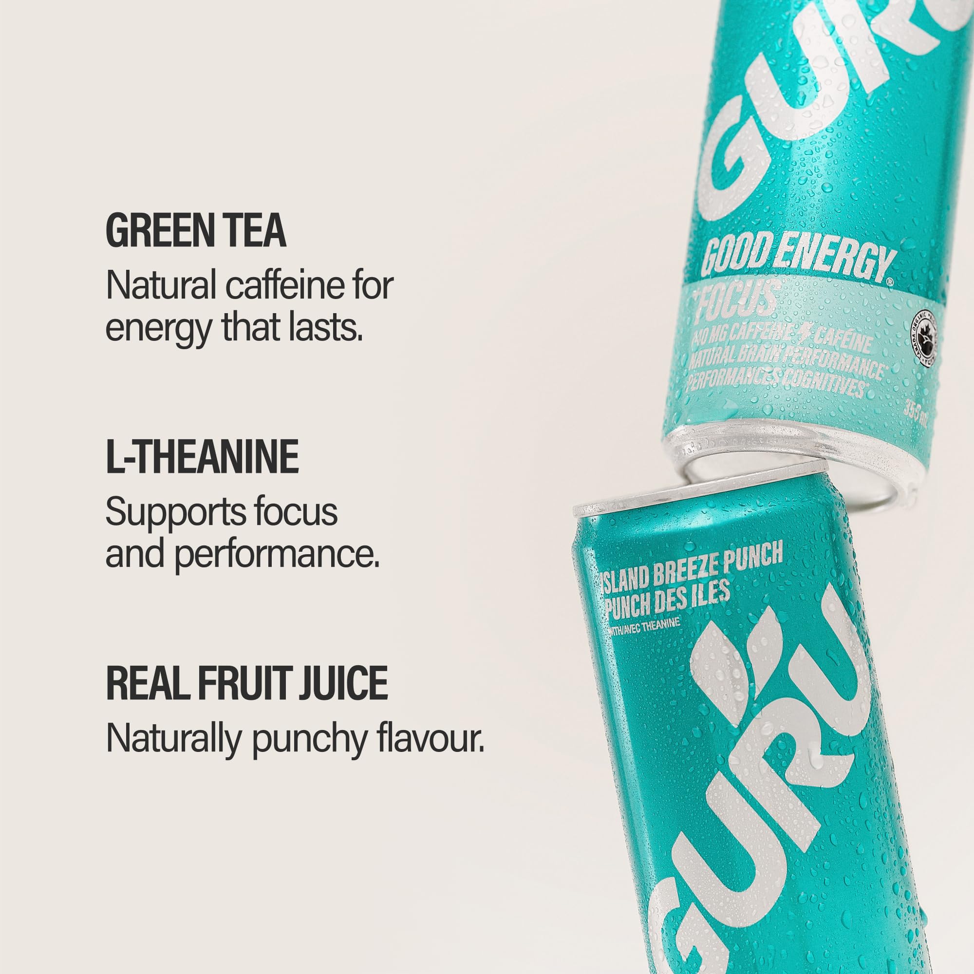 GURU Energy Drink Punch Variety Pack, Organic Sparkling Energy Drink with 140 MG Natural Caffeine + Real Fruit Juice + L Theanine for Workouts